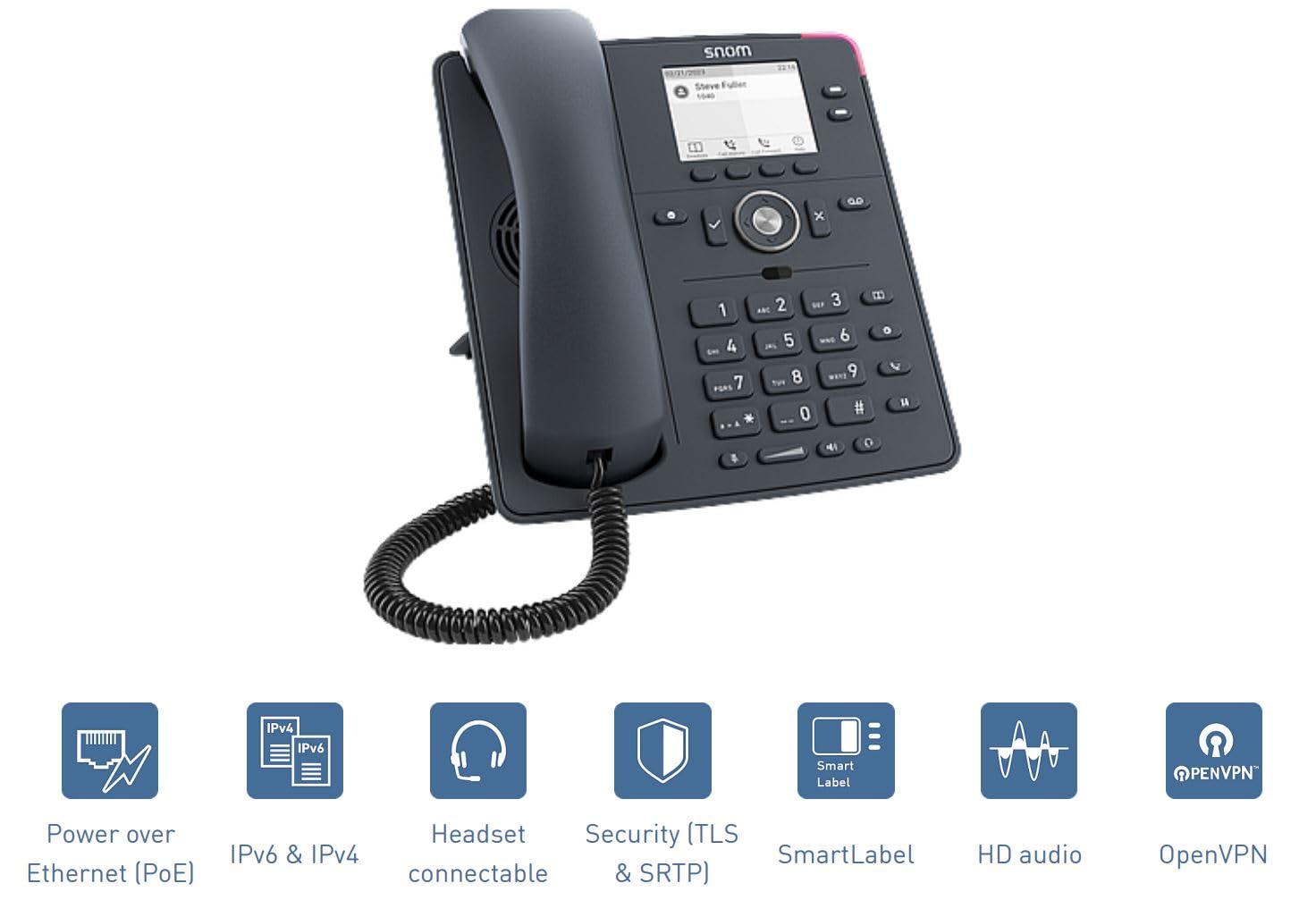 Snom D140 TeléFono Fijo Snom para Oficina - Pantalla LCD 2,8, 2 Identidades Sip, Consumo Bajo - Ideal para Ver Teléfonos Fijos O como TeléFono De Casa Fijo - Color Gris Pizarra