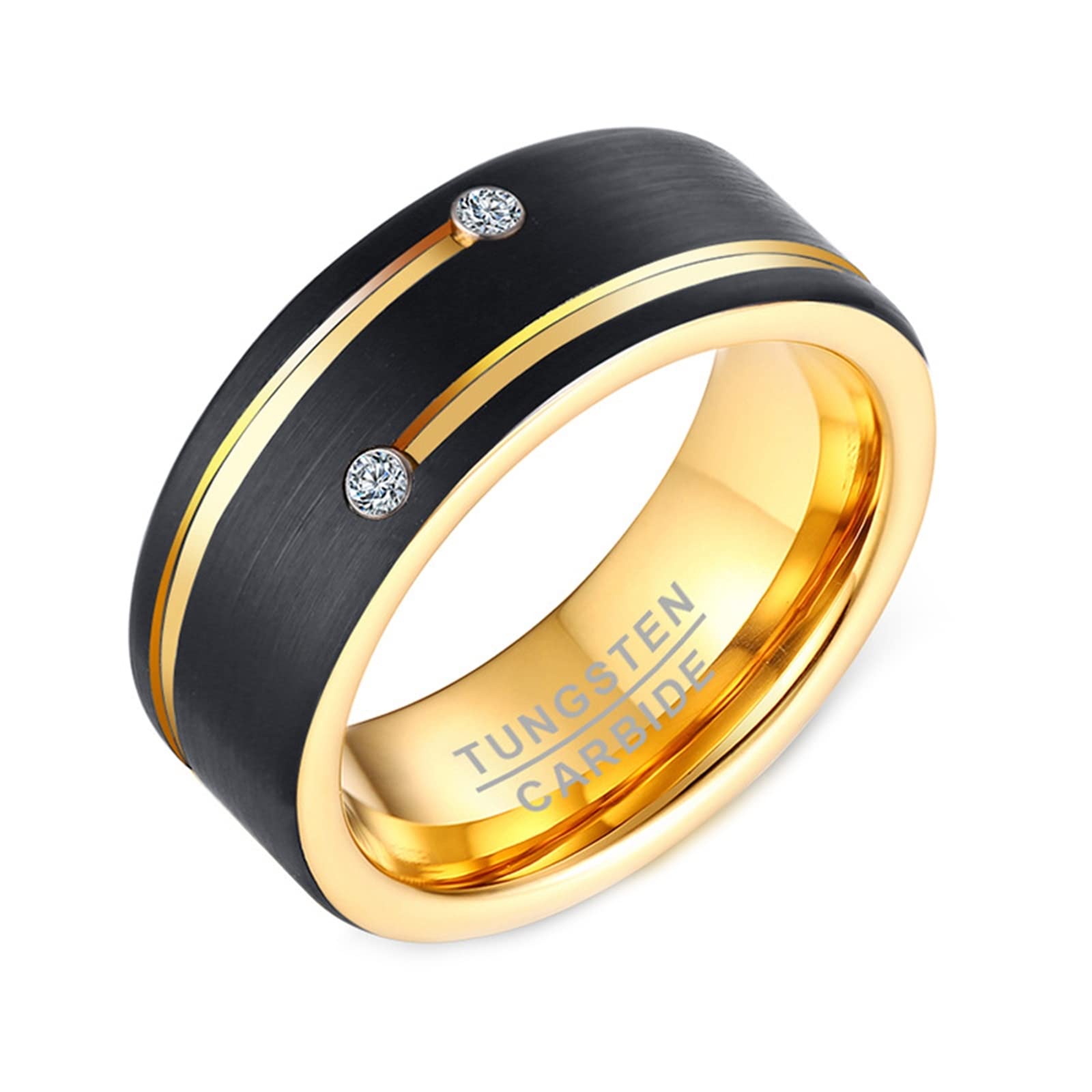 Gualiy Anello Uomo Tungsteno, Anello Hip Hop Anello Spazzolato 8mm con Zirconia Cubica Anello Taglia 15 a 27
