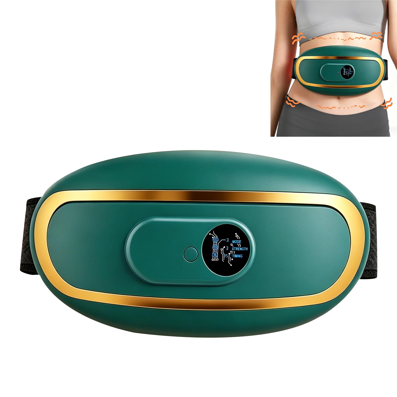 Elektrisches Bauchmassagegerät, Massage Schlankheitsgürtel, Mit Wärme- und Vibrationsfunktion zur Linderung von Verspannungen, geeignet für Bauch, Lendenwirbelsäule und Rücken (Grün)