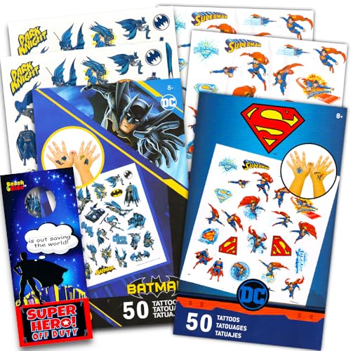 Batman v Superman Temporary Tattoos Party Favor Set (50 Batman Tattoos, 50 Superman Tattoos)