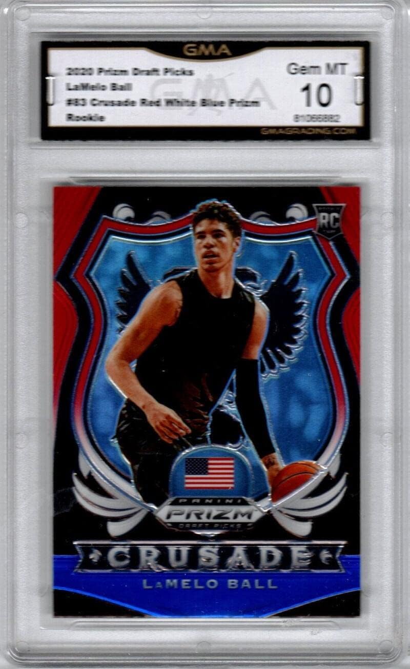 2020-21 Panini Prizm Draft Picks Red White Blue #83 LaMelo Ball RC Rookie NBA Basketball Trading Card Graded GMA 10 (GEM MINT) Charlotte Hornets