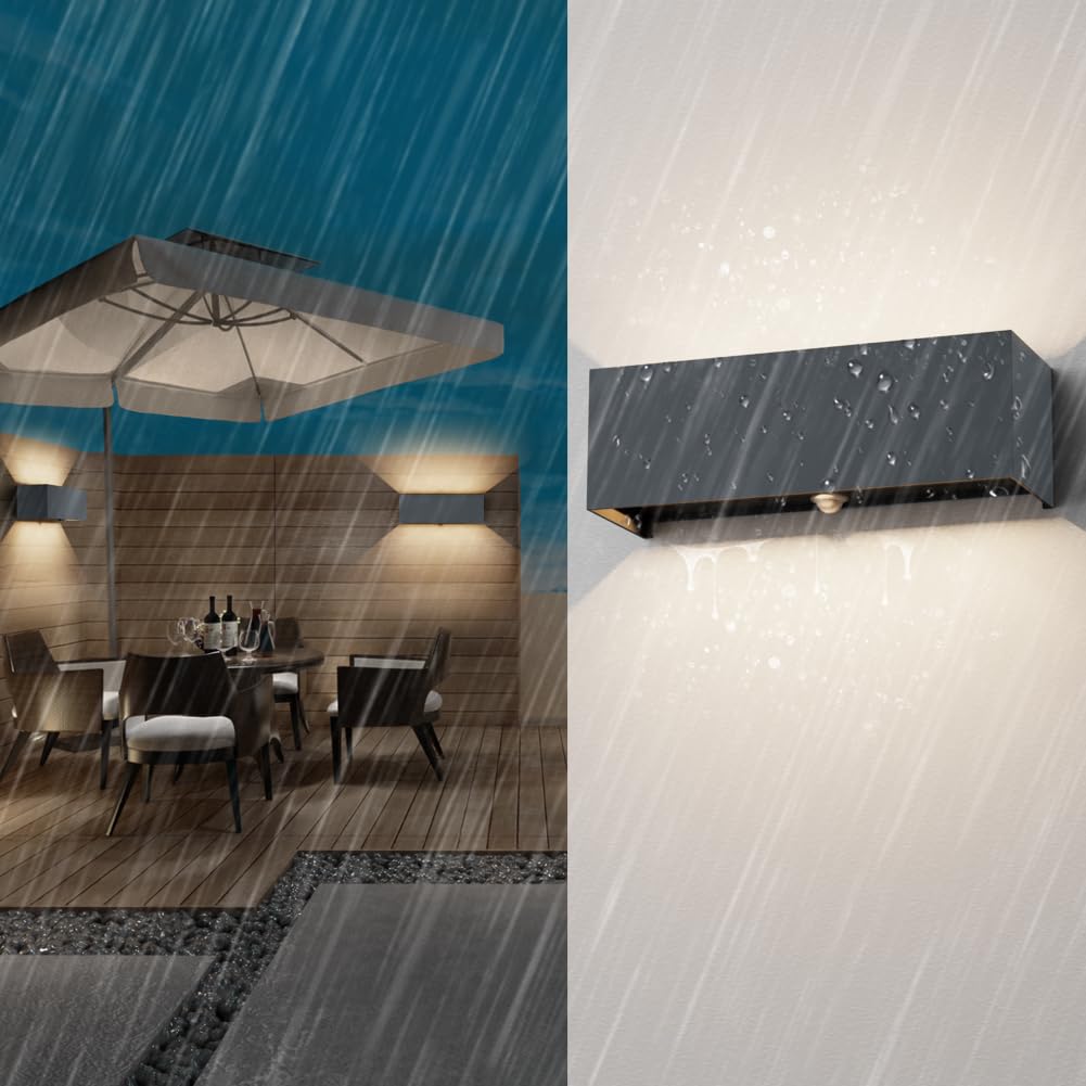 Klighten 30W Außenwandleuchte Außenlampe mit Bewegungsmelder,Aussenlampe mit bewegungsmelder Einstellbarer Lichtstrahl,LED Wandleuchte Up Down Außen/Innen für Garten,IP65,4000K,Anthrazit