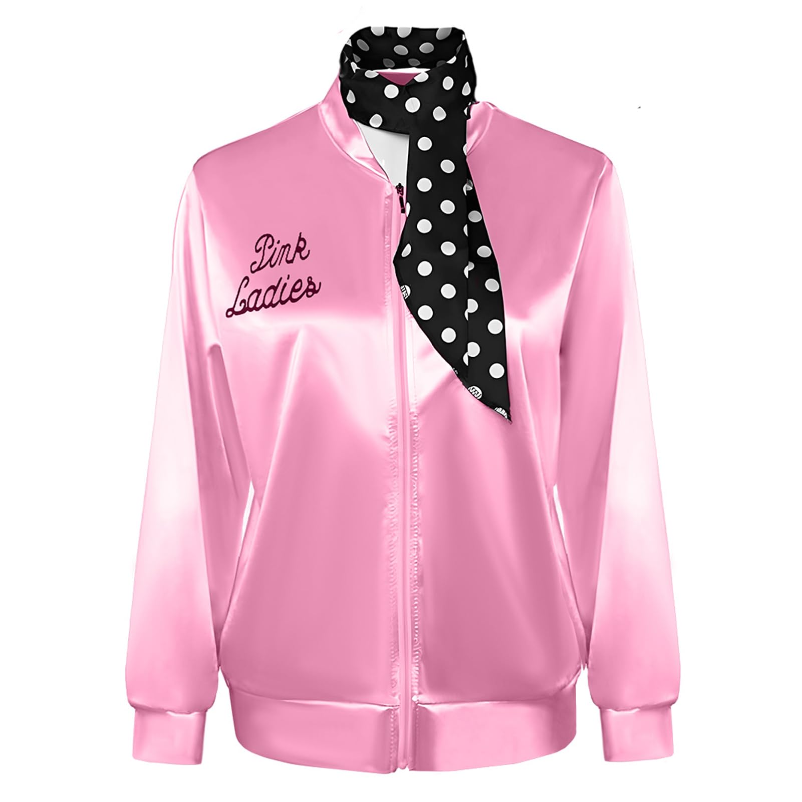 Amycute Women Pink Ladies Jacket 1950s Pink Satin Jacket Grease Fancy Dress
