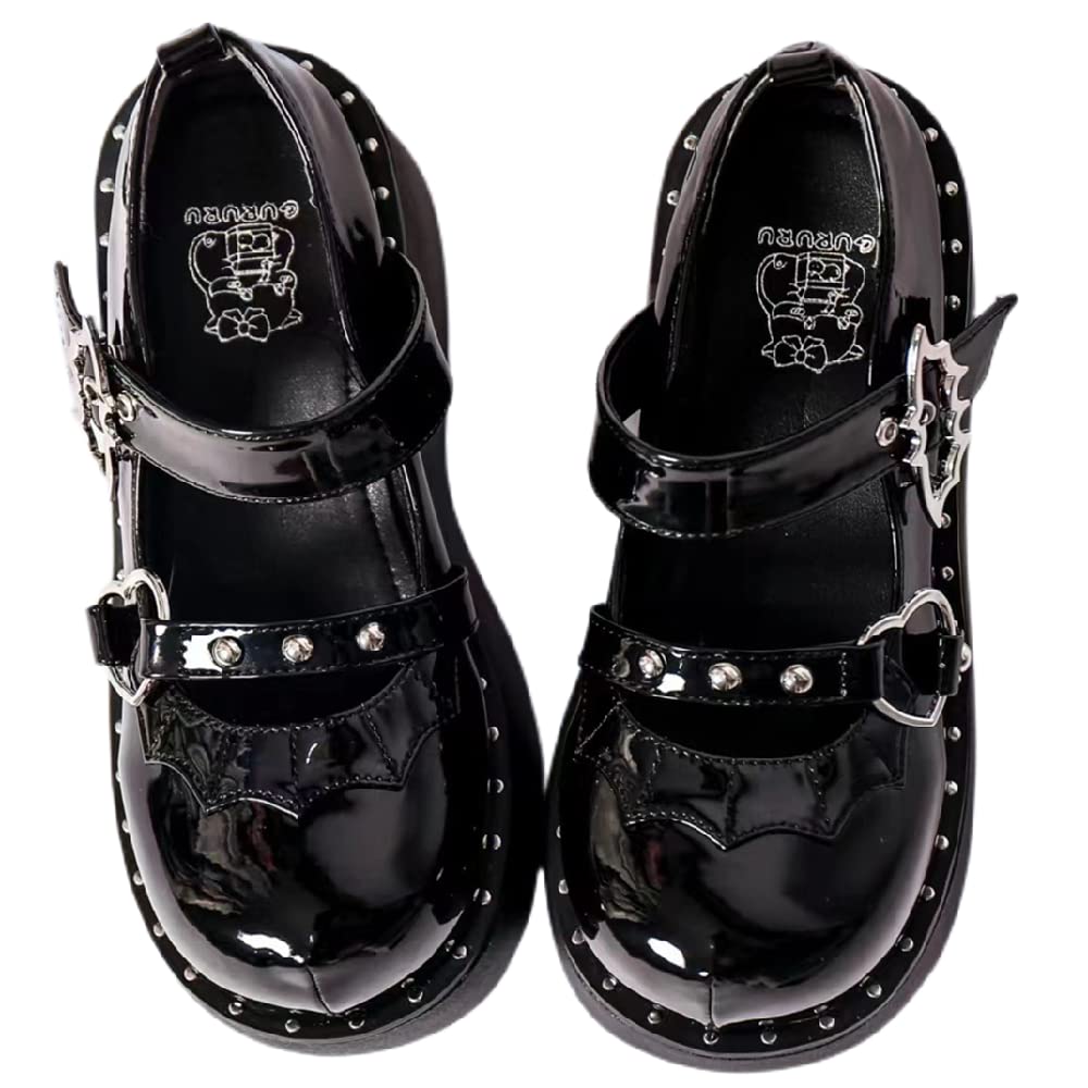 Ulalaza Plate-Forme pour Femmes Mary Janes Chaussures Sweet Toe Cheville Lolita Gothique Plate-Forme Robe Pompes Chaussures Chunky Plate-Forme Chaussures Chaussures habillées en Cuir Verni