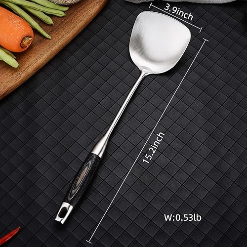 Miniatura 2 de Utensilios de cocina Espátula de metal Wok 188 304 espátula de acero inoxidable con mango de madera resistente al calor, plata15.5 pulgadas
