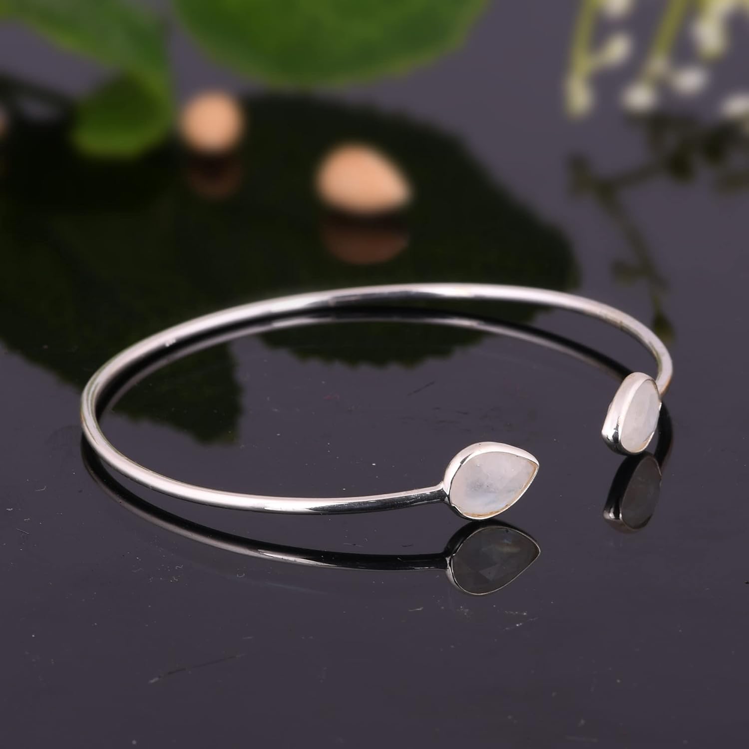 PANOPLY Bracelets for Women, Cuff Bracelet, Birthday Jewelry, Sterling Silver Women's Bracelet Choice of Gemstone, Mom Personalized Gift for Her