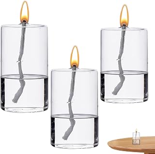Glass Oil Lamp 3Pcs Round Transparent Smokeless Refillable Decorative Oil Candle Odor-Free Oil Lamp for Dining Table Wedding Centerpiece, Oil Candle, Glass Oil Lamp