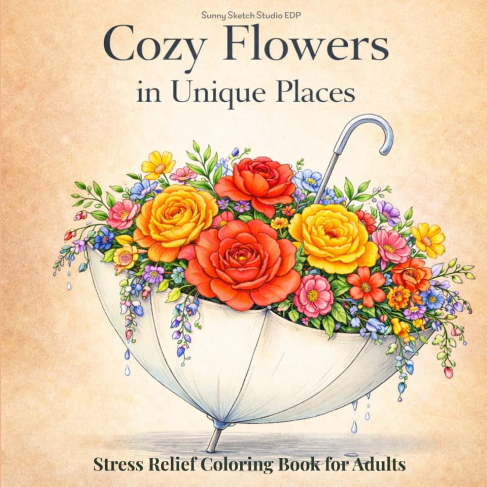 Cozy Flowers in Unique Places: Relaxing Coloring Book for Adults with Cute & Cozy Floral Designs (Cozy Floral Escape)