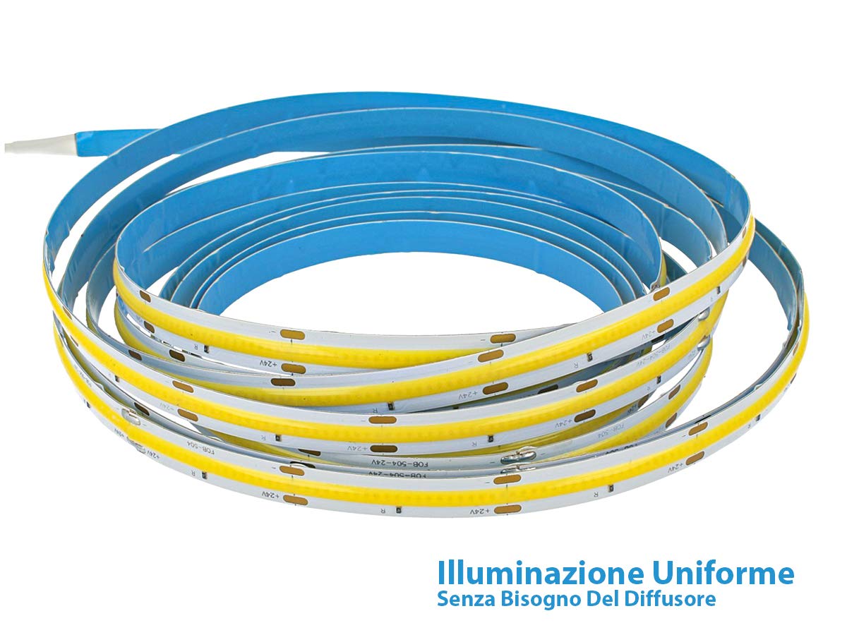LEDLUX BL2414 24V Bobina Striscia Led COB 14W/M 120LM/W 1700LM/M 5 Metri IP20 No Puntini Luce Continua Uniforme (BIANCO CALDO 3000K)