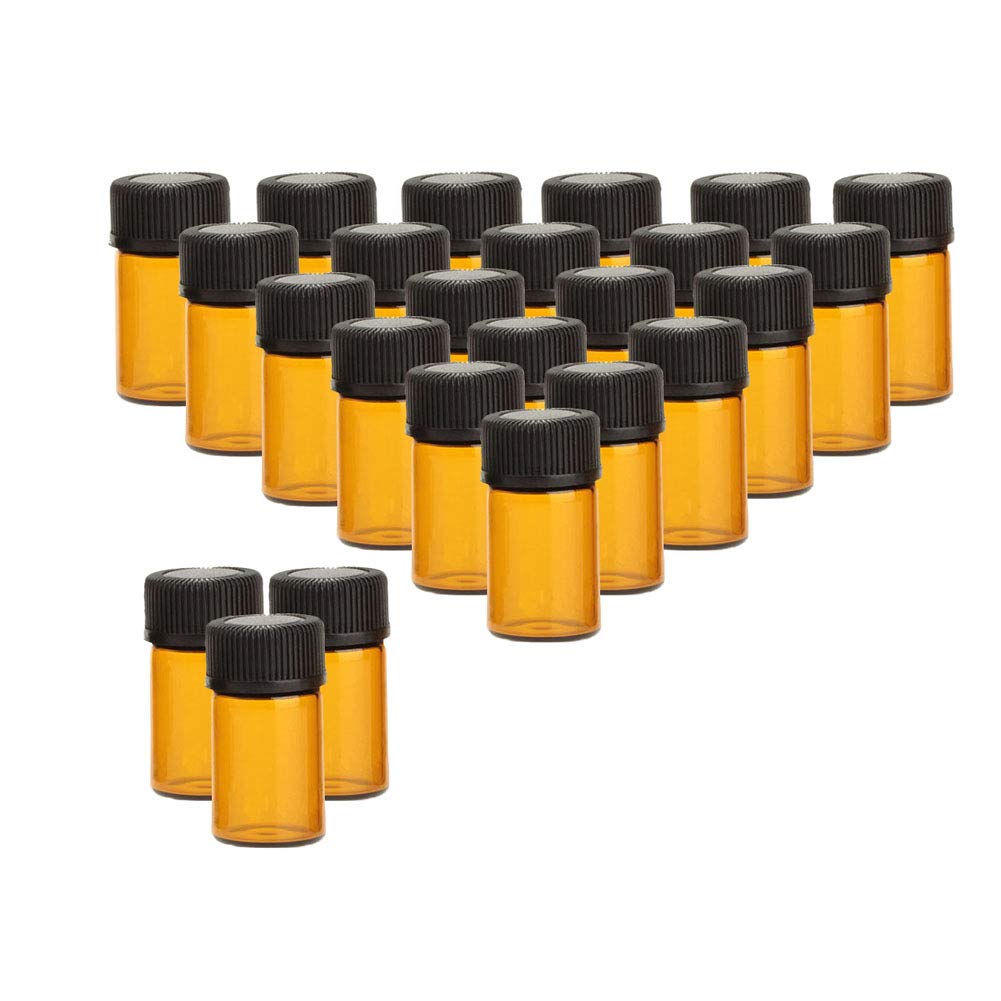 5/8 Dram Amber Glass Essential Oil Bottle 2 ml with Orifice Reducer and cap-Pack of 24