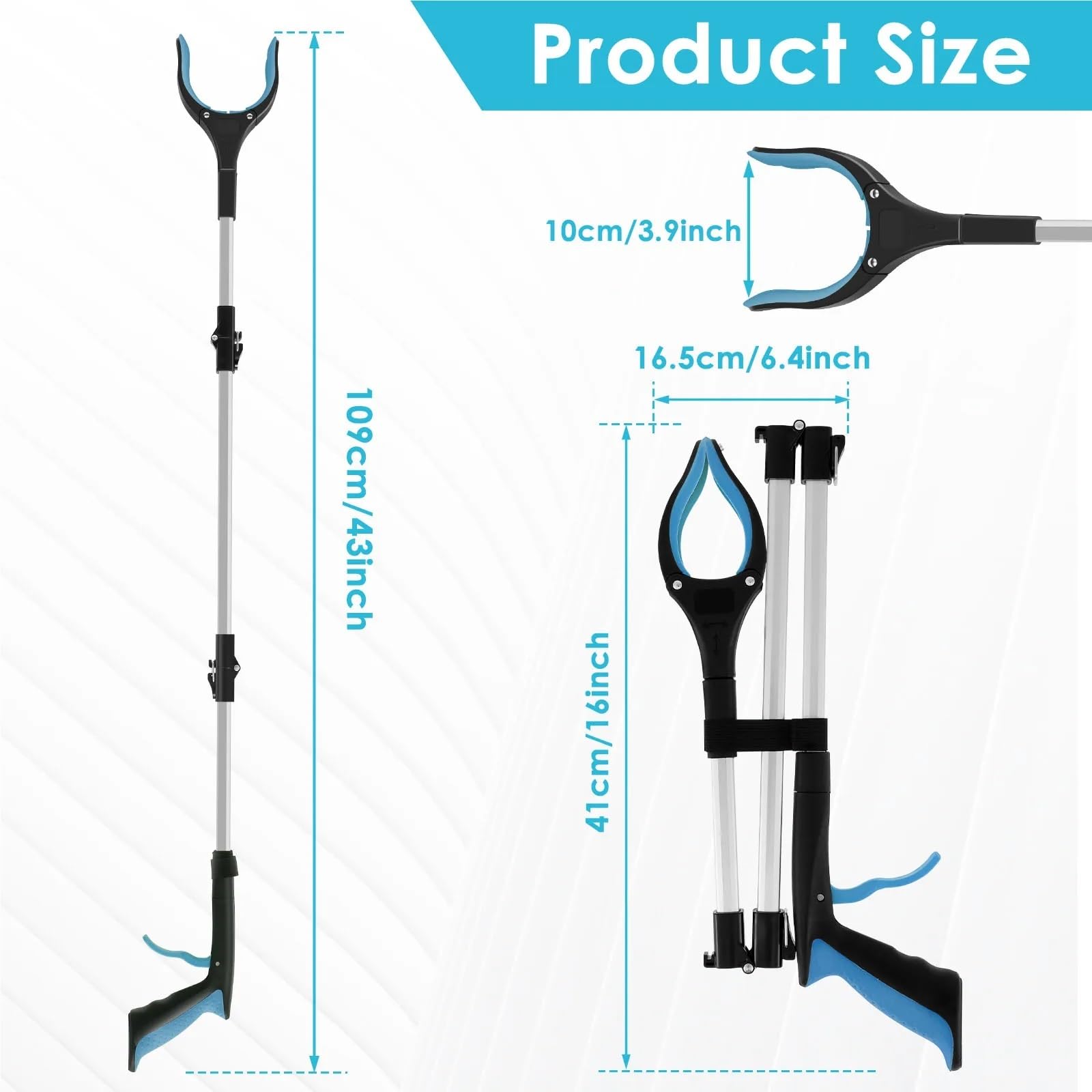 Recogedor Pinza Superior Recogedor de Basura, Palo Plegable Que Ayuda a agarrar la Mano, Herramienta portátil for Recoger Basura con mandíbulas Antideslizantes, Giratorio de 360 ​​Grados(Blue)