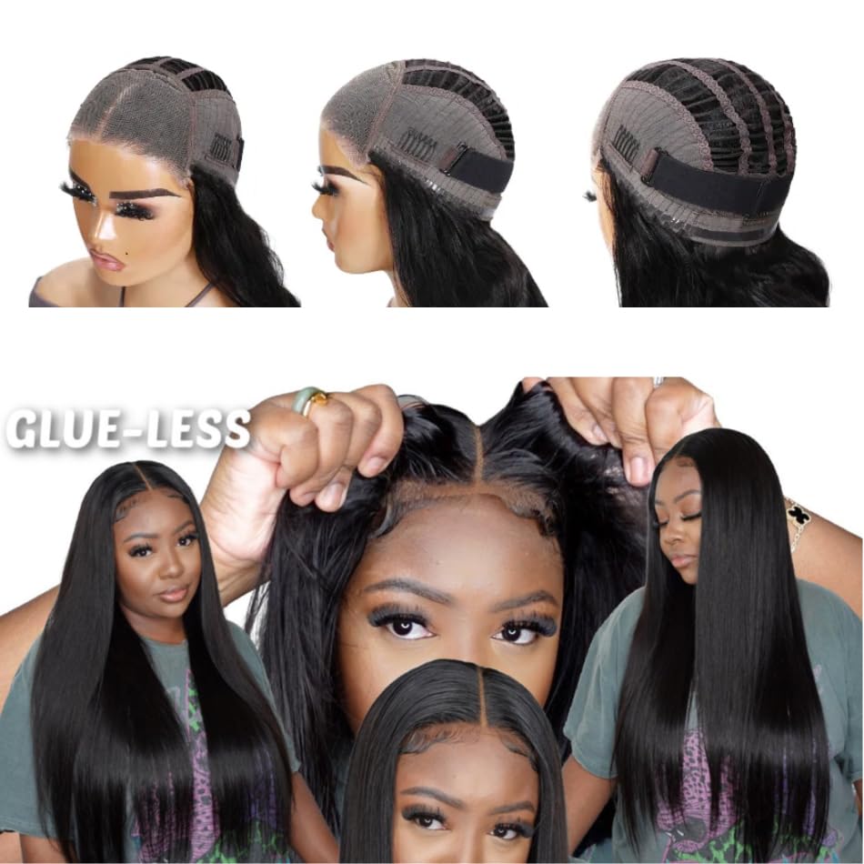 Miniatura 2 de RONTAYA Wear and Go - Pelucas de encaje frontal de 6 x 4 sin pegamento, peluca de cabello humano lacio con encaje HD prearrancado, densidad del 180%