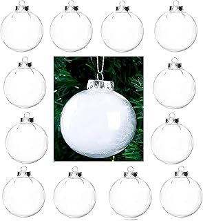 12 Pcs Clear Plastic Fillable Ornament Balls,2.36Inch Christmas DIY Baubles for Christmas, Halloween, Birthday, Wedding Decor, DIY Crafts Decorations (60 mm)