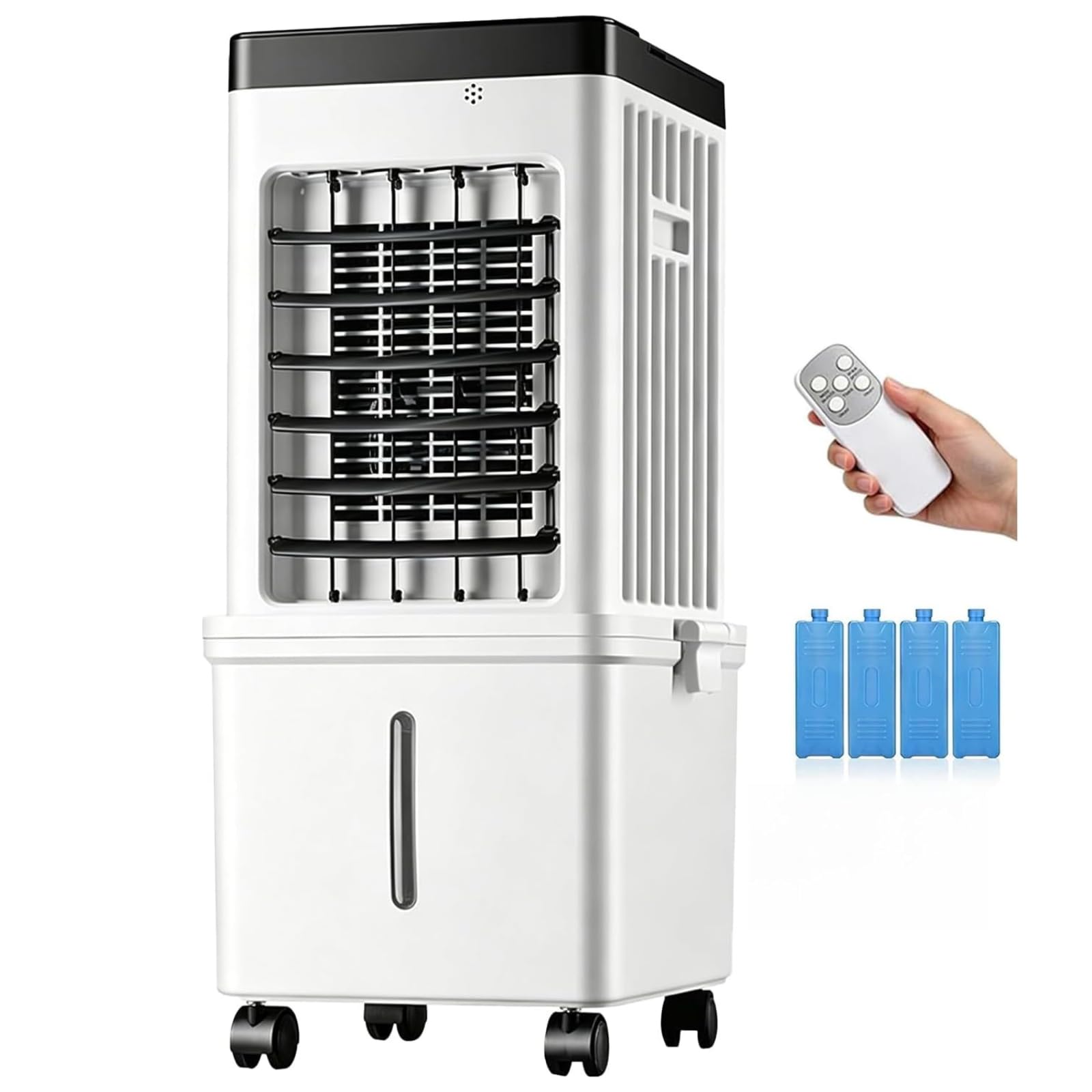 Rafraîchisseur d'Air Évaporatif 3 en 1, Ventilateur Refroidisseur avec Humidificateur, Réservoir 15 L, 3 Vitesses, 3 Modes, Oscillation 120°, Télécommande, Minuterie, 65 W, Sur Roulettes