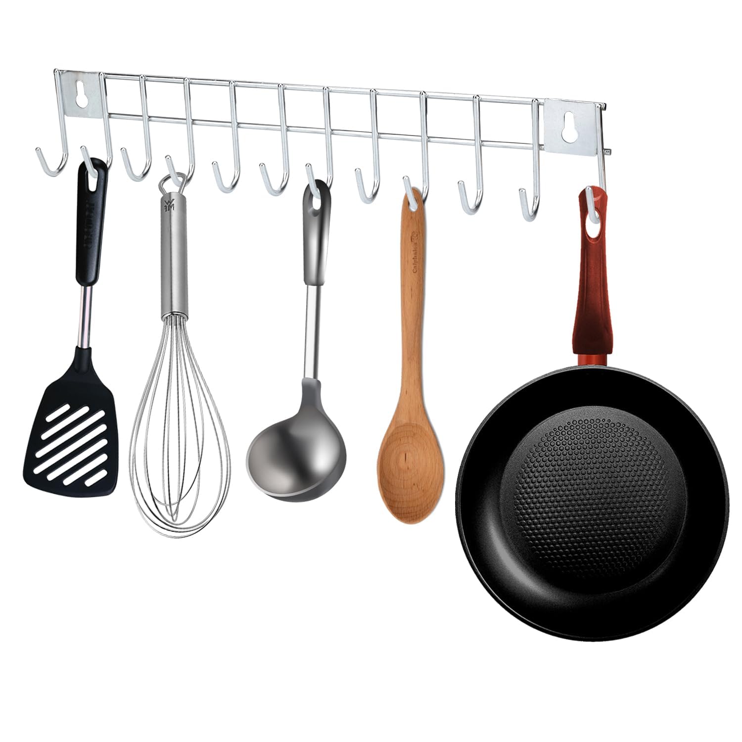 D.k 11 Stainless Steel Multipurpose Wall Mounted Hanger with 12 Hooks | Key Holder, Kitchen (Spoon/Utensil Stand) and Clothes Hanging | Heavy Duty Hook - Silver - 15 inch-image-41