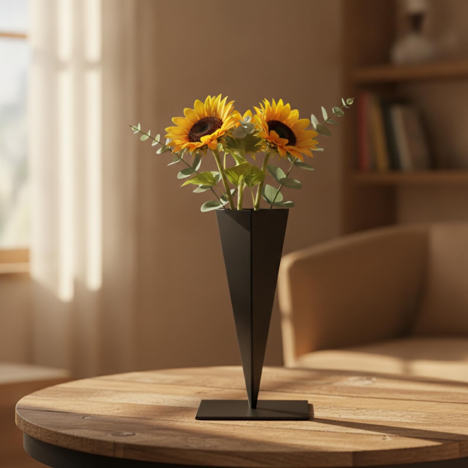 Contenedor Decorativo Jarrón Florero Recipiente Soporte Diseño Moderno Geométrico con Base Cuadrada Lisa y Cuerpo Hierro Estable para Arreglos