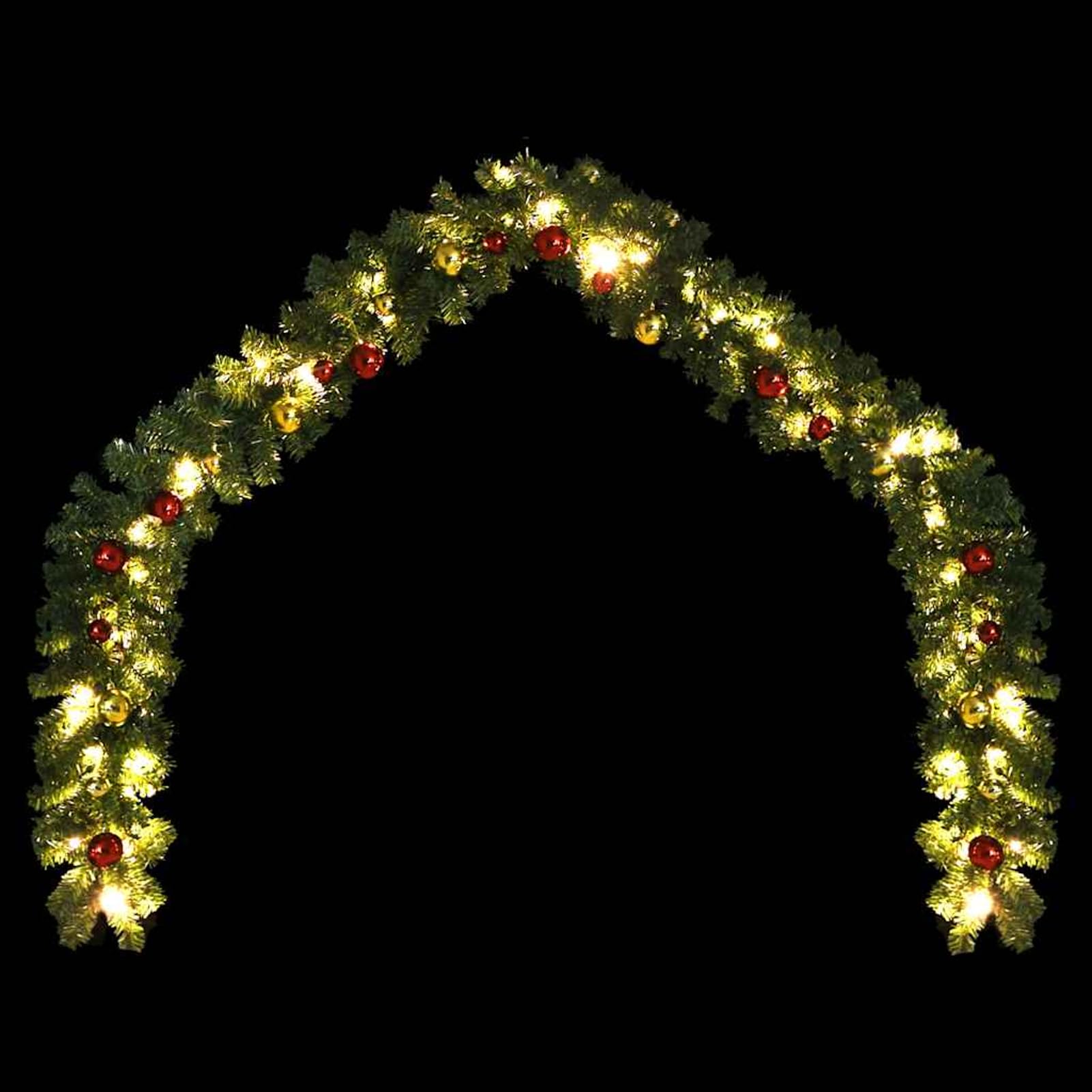 Gecheer Weihnachtsgirlande mit Kugeln und LED-Leuchten 5 m, Weihnachtsgirlande für innen außen als Fenster, Tür & Kamindeko246406