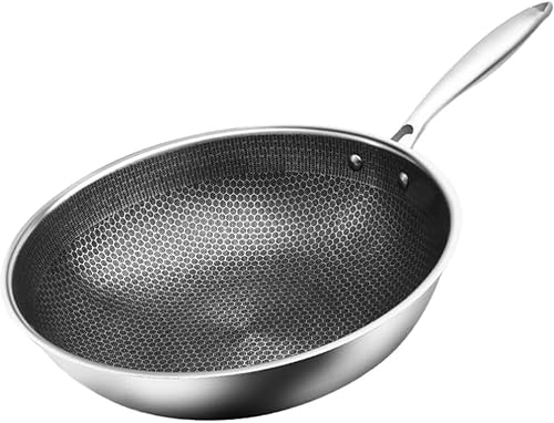 Miniatura 1 de DOITOOL Wok Pan para cocinar, sartén antiadherente para cocinar, wok de fondo plano para estufas eléctricas, de inducción y gas (plateado)