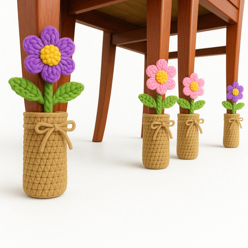 Wooden idea Handmade Knitting Leg Extensions Risers Decorative Aesthetic Tables Chairs Repairing Uneven Living Room Gift (4 Piece of Purple & Pink