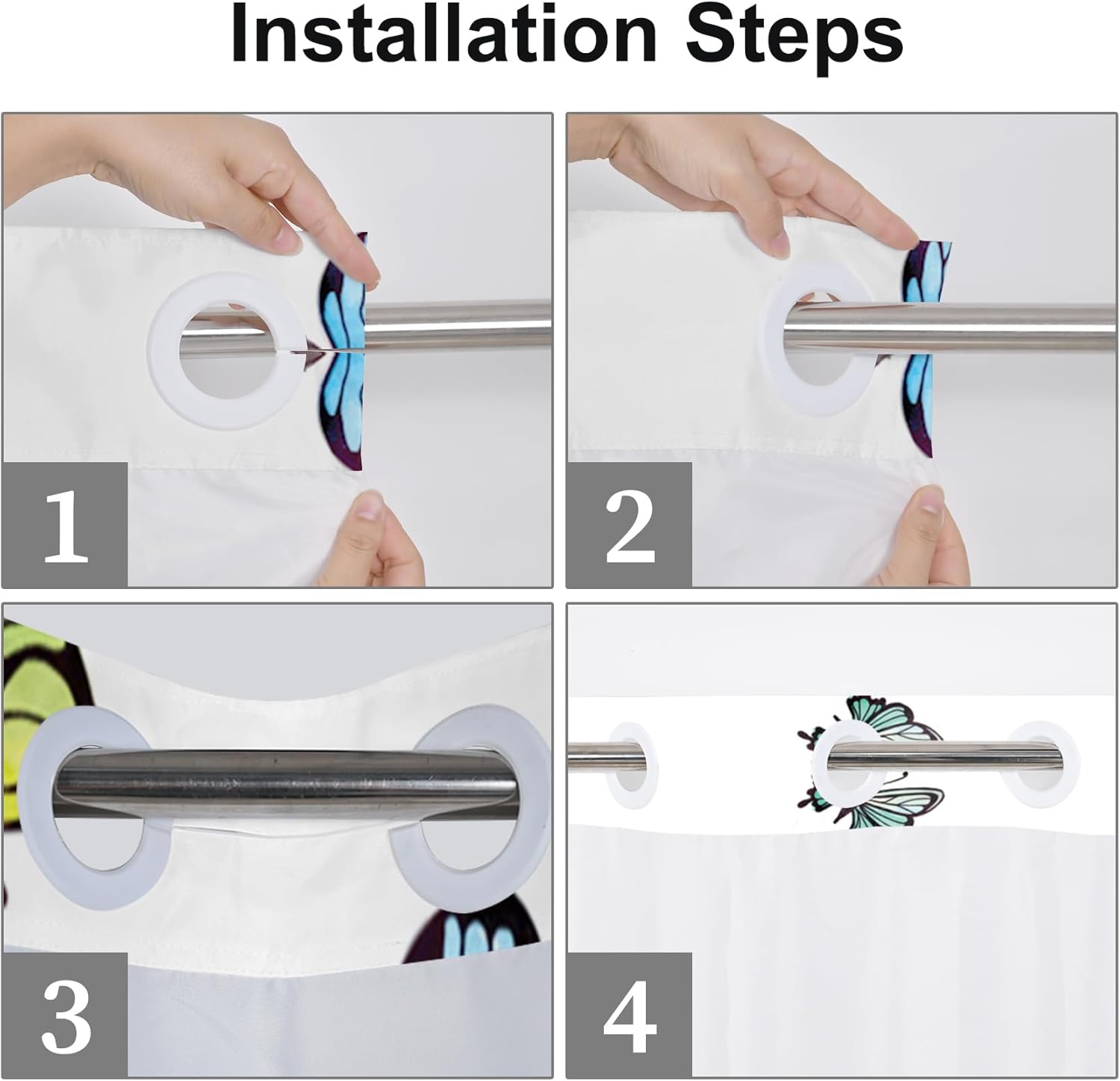 Baocicco No Hook Colorful Butterfly Shower Curtain Nature Animal Hotel Style Double Layers with See Through Mesh Top Window Decorative Butterflies Hotel Shower Curtain and Liner Set 71x83 Inch