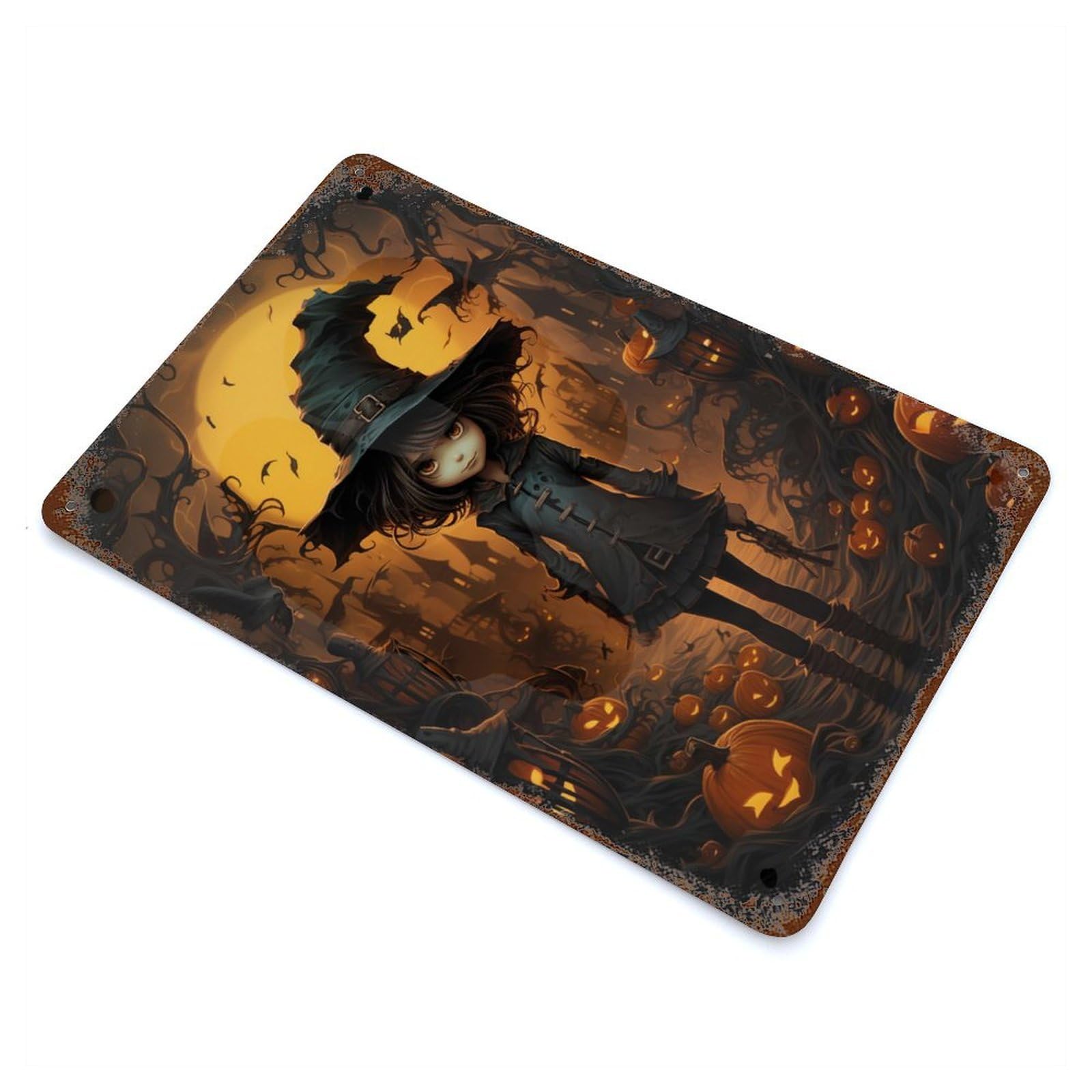 Retro Metal Sign Halloween Witch Girl 11.8"x7.9", Retro Wall Decor for Living Room, Hallway And Home Decor