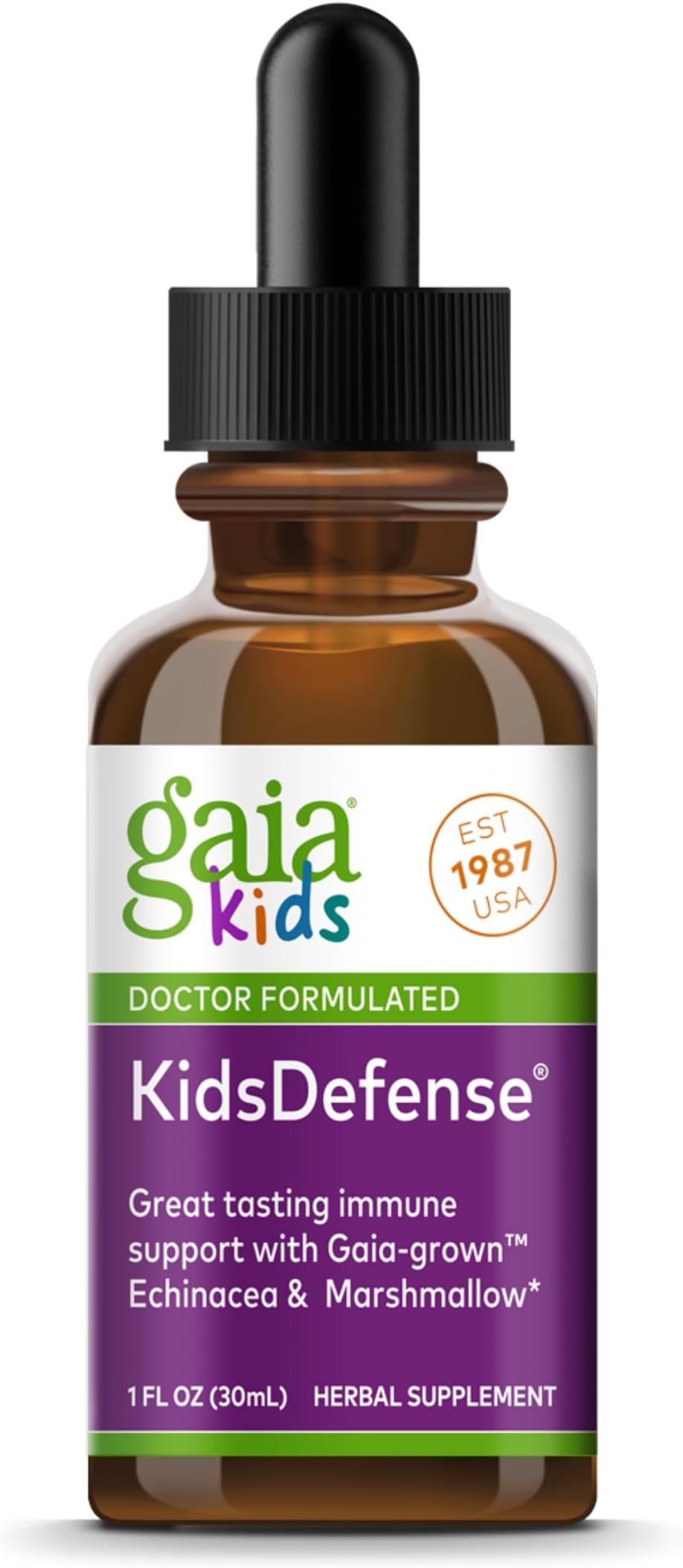 Gaia Herbs GaiaKids KidsDefense - Great Tasting, Fast-Acting Immune Support Supplement - Liquid Drops Made with Echinacea, Ginger Root, Marshmallow, and Black Elderberry (Sambucus Nigra) - 1 Fl Oz