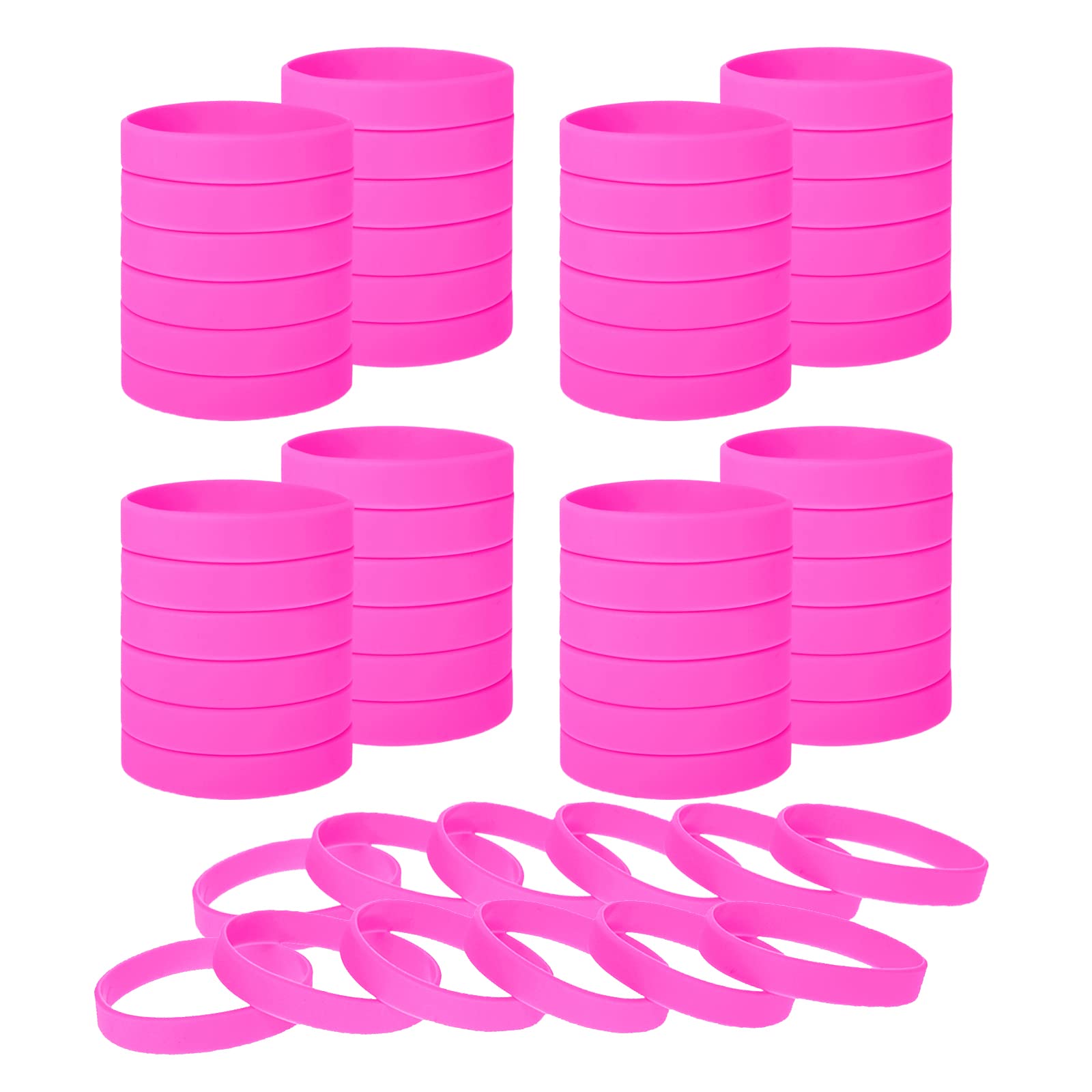 Muka 60 PCS Silicone Bracelets Colored Rubber Wristband for Events-Hot Pink-Adult: 8 x 1/2 inch