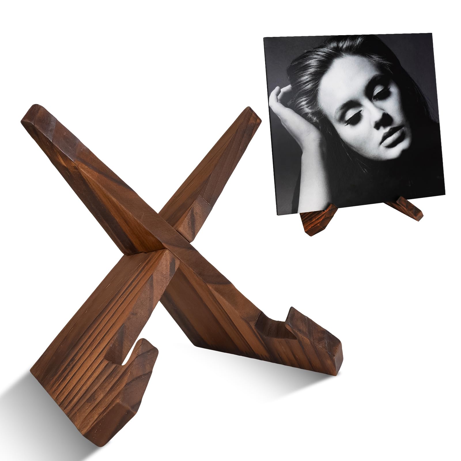 ‌Now Playing Vinyl Record Stand - Handcrafted Solid Wood Display Holder with 1-Second Assembly | Retro Now Spinning Turntable Accessories | Ideal Choice for Vinyl Collectors & Music Lovers (Rustic