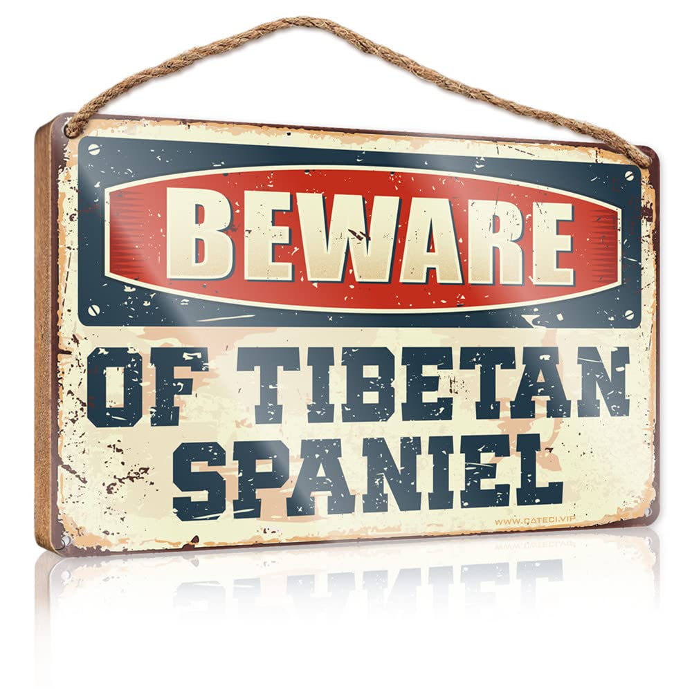DTHA Funny Bathroom Accessories Beware Of Tibetan Spaniel Wooden Sign Decor For Bedroom Wood Bathroom Decor(15X28CM)