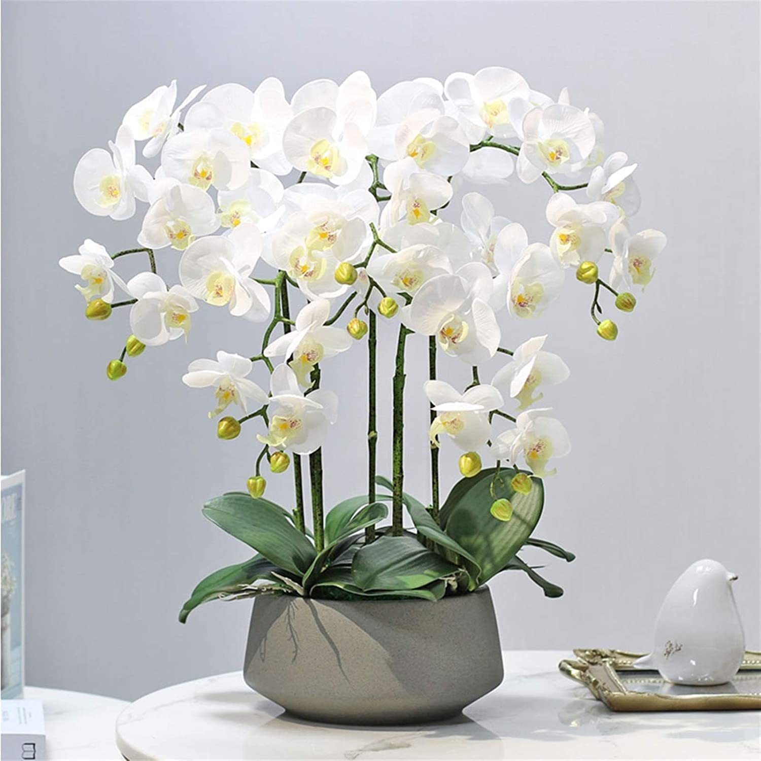 XDLEDMKIZ Orchid Artificial Flowers Classic Orchids Artificial Potted Faux Orchids with Vase Artificial Phalaenopsis Flowers Plant Arrangement Artificial Flowers natural