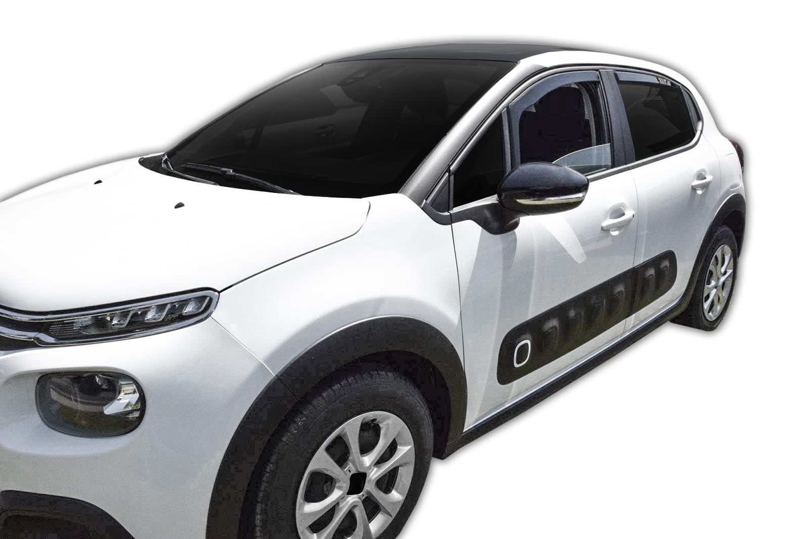 J&J AUTOMOTIVE GP Windabweiser passend für Citroen C3 3 2016-2023 4tlg, Vorne und Hinten Regenabweiser Passform Getönt Schwarz