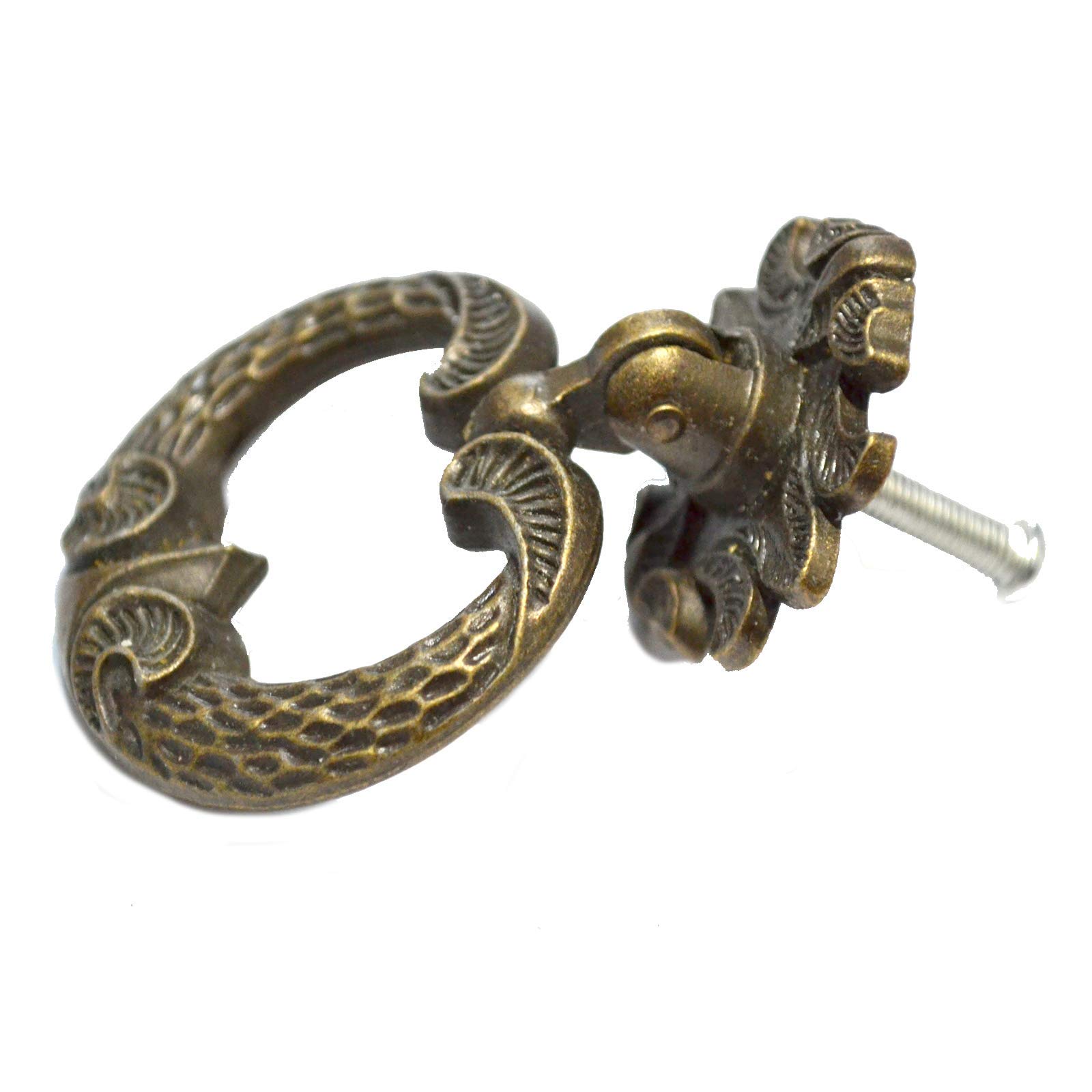 4 Sets Vintage Bronze Knobs Pulls Handles Antique Drawer Pull Ring Single Hole Decorative Hardware with Screws for Furniture Cabinet Cupboard Dresser