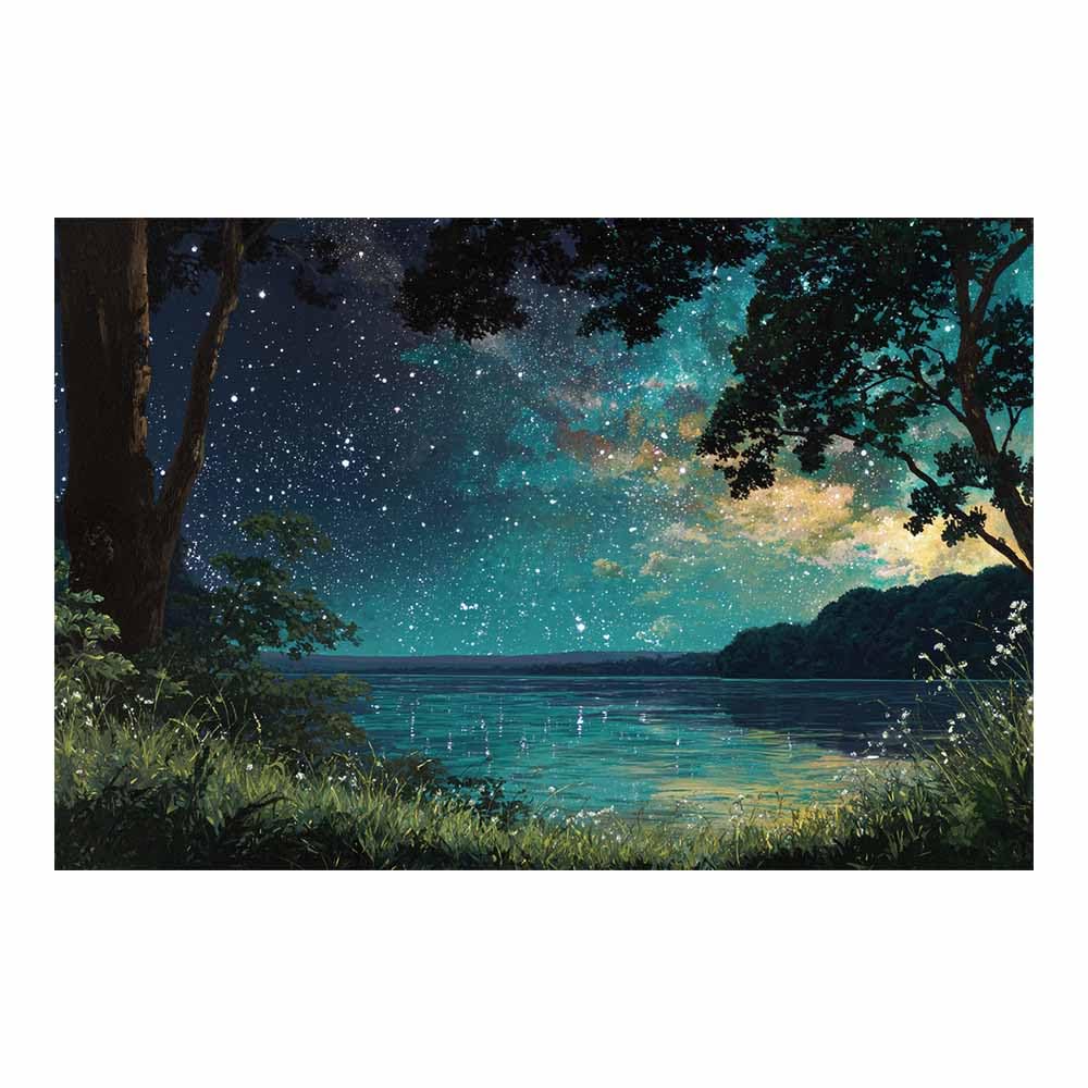 HOQIU Natural scenery wall art Starry Lake Reflection decorative painting, wall art, for Living Room Bathroom Bedroom Kitchen Decoration.(Multicolor)-70x100cm Unframed