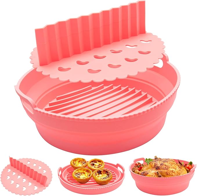 Rocyis 8.5 Inch Pink Silicone Air Fryer Basket, 5.0 Qt