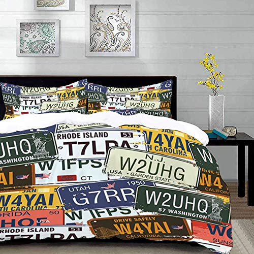 parure de lit adulte,housse de couette,Vintage,plaques d'immatriculation de style rétro original personnalisé vacances de voyage cré,1 Housse de couette 220 x 240 cm + 2 Taies d'Oreillers 63 x 63 CM