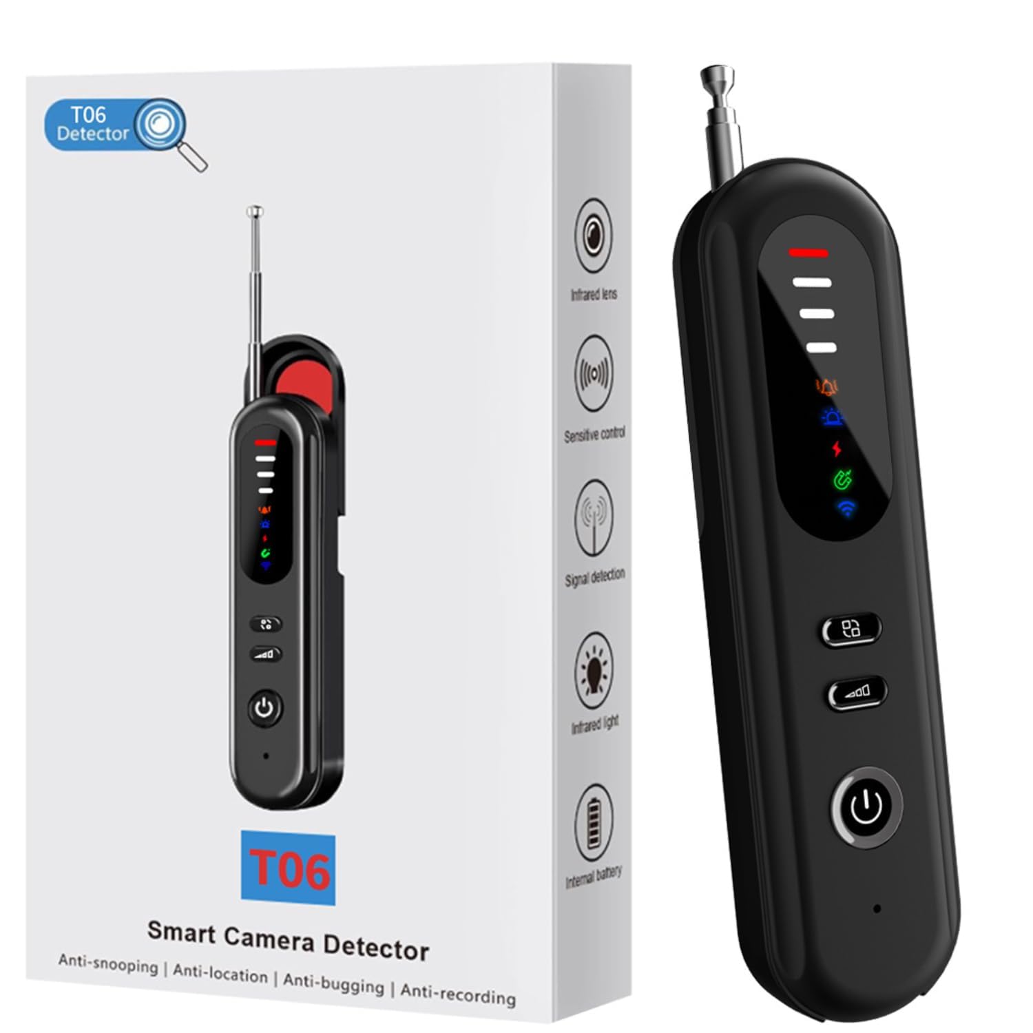 tonulax hidden camera detector device, gps tracker detector, bug detector device, anti-spy detector, privacy protector, signal scanner for hotels office home travel, 5 levels sensitivity