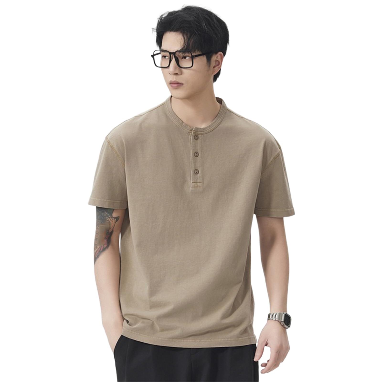 Męska japońska koszulka vintage Henley letnia podkoszulek na co dzień warstwa bazowa
