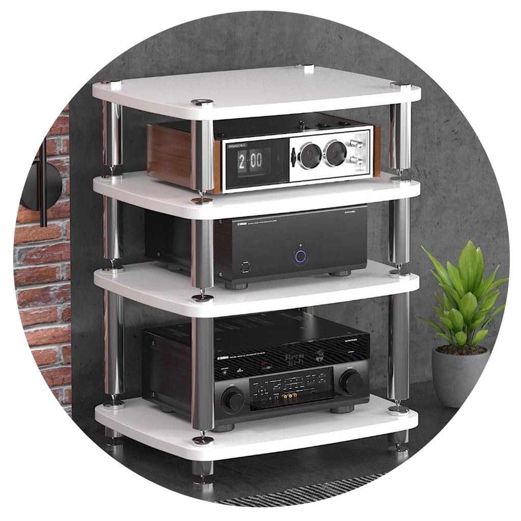 HIFI Audio Cabinet Streaming Device Rack With Shock-absorbing Feet - 4Tier Audio Video Components (White, 60 * 48 * 76cm)