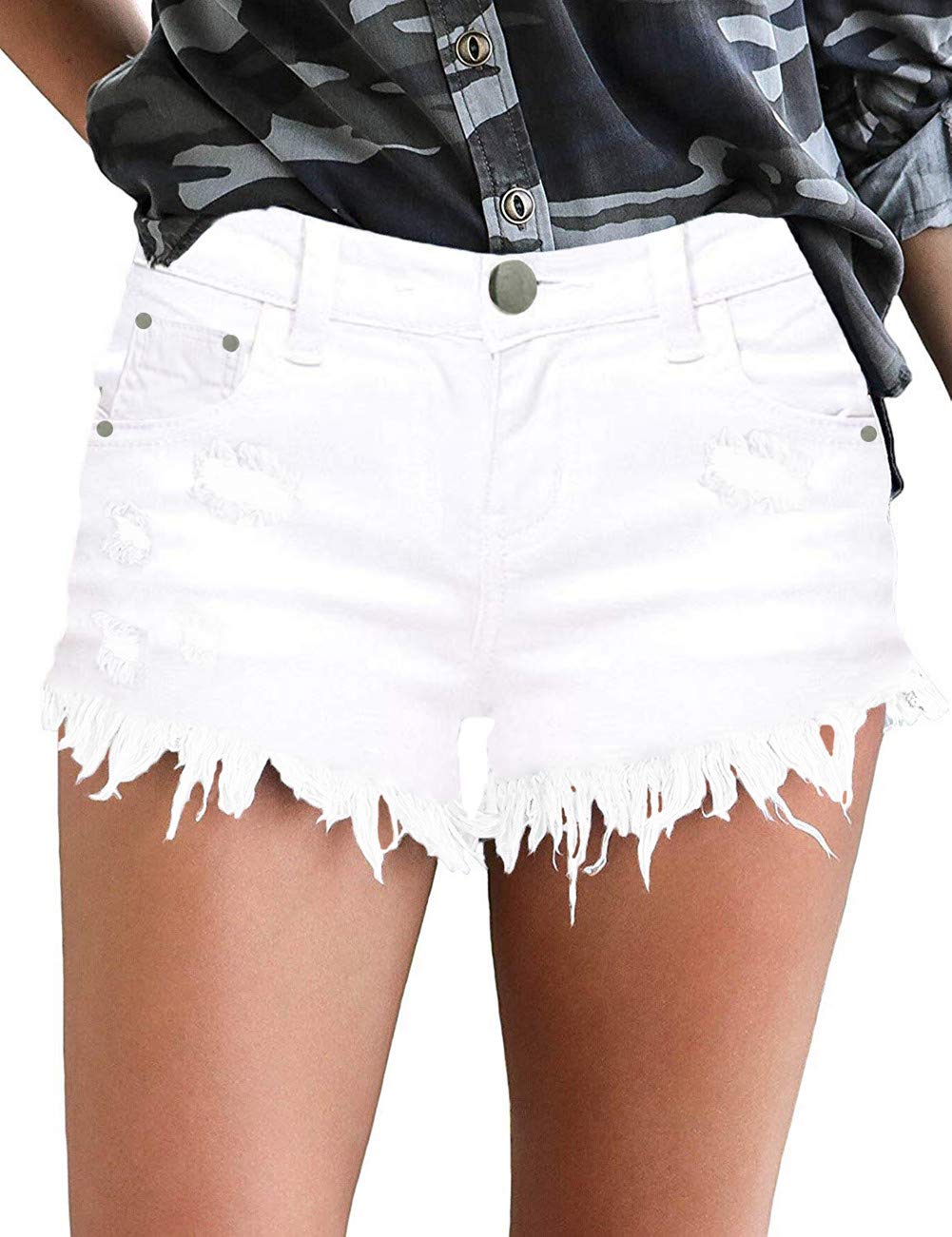 MODARANI Cut Off Denim Shorts for Women Frayed Distressed Jean Short Cute Mid Rise Ripped Hot Shorts Comfy Stretchy