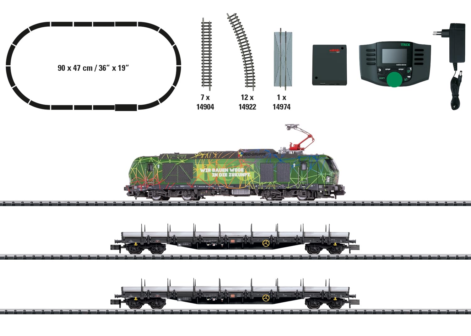 Minitrix 11171 Digital-Startpackung „Güterzug“ Spur N (1:160) – Diesellokomotive mit Sound, mfx & DCC Decoder, Mobile Station, LED-Lichtfunktionen, Güterzug-Set Epoche VI