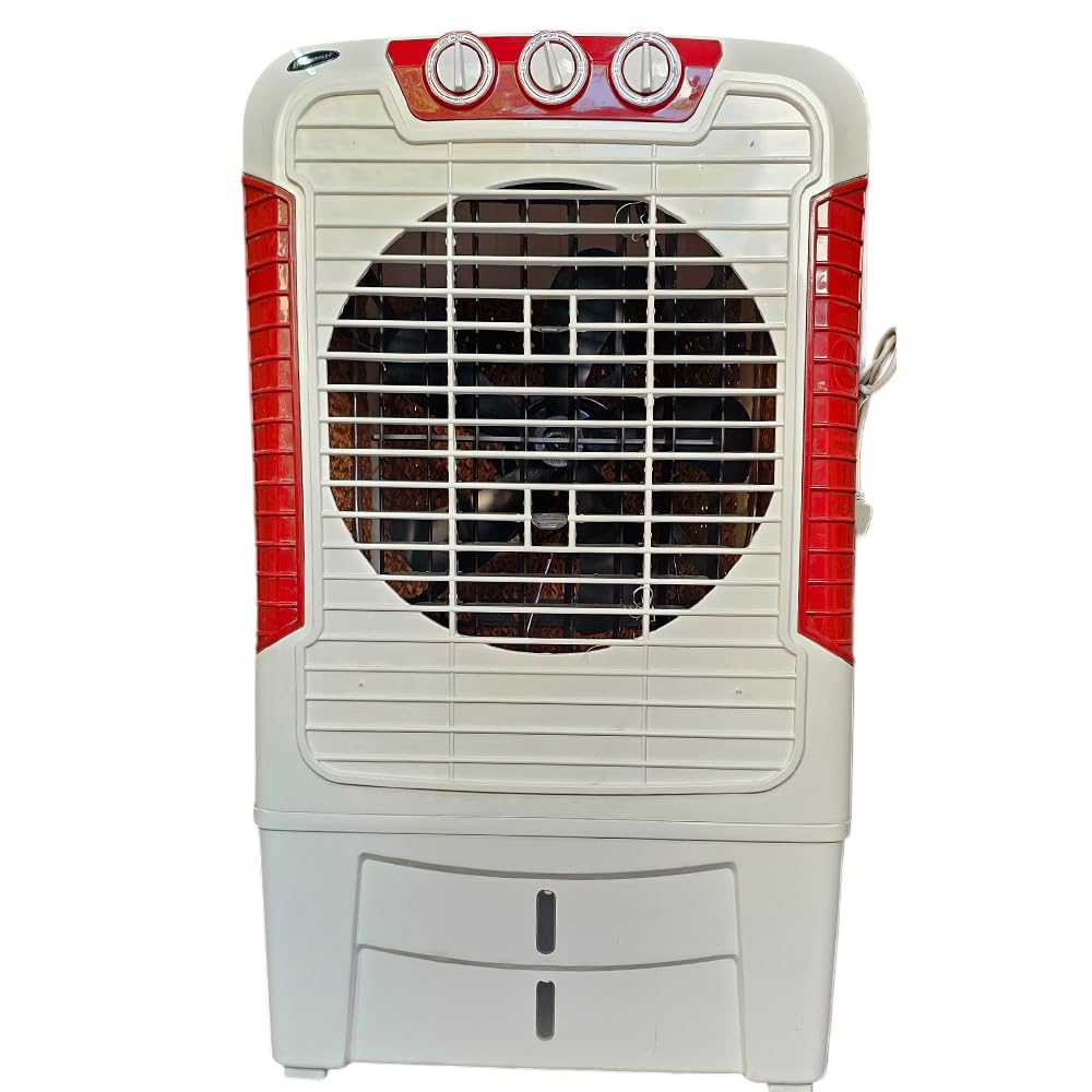 ForeSpace - Hammer-H4H- 75 Litres Desert Air Cooler for home | For Larger Room| High Density Honeycomb Pads | High-Speed | Ever-last Pump | Humidity Control - White & Red