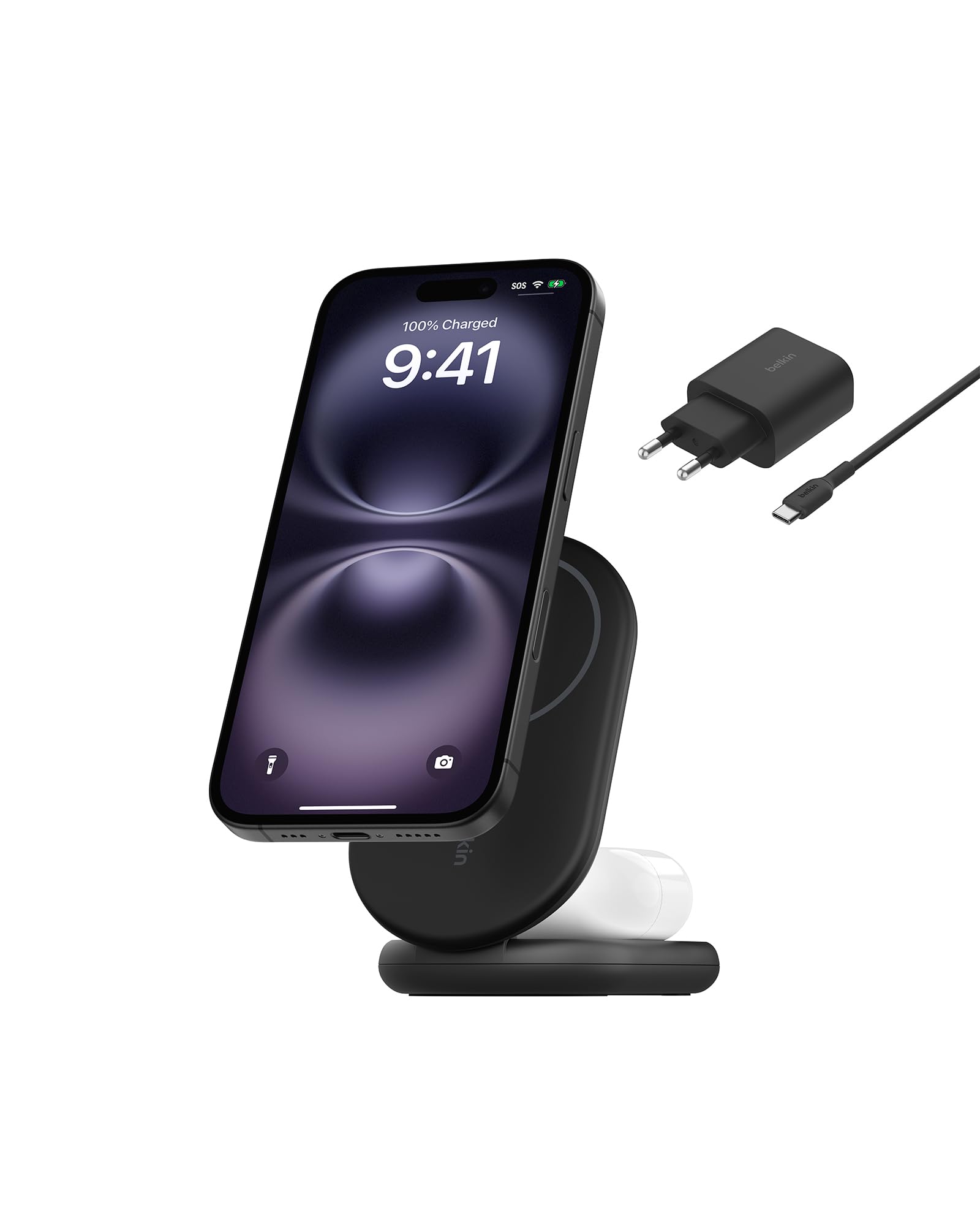 Belkin BoostCharge Cargador Magnético Plegable Qi2 15W, Estación de Carga Inalámbrica Compatible con MagSafe, Carga Rápida para iPhone 17, Air, Pixelsnap, Base con Soporte Antideslizante - Negro