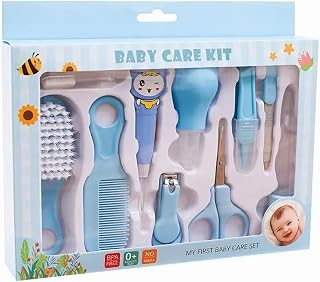 Baby Healthcare and Grooming Kit, Baby Safety Set Baby Comb, Brush, Finger Toothbrush, Nail Clippers, Scissors, Nasal Aspirator, Baby Essentials Nursery Care Kit (Blue)