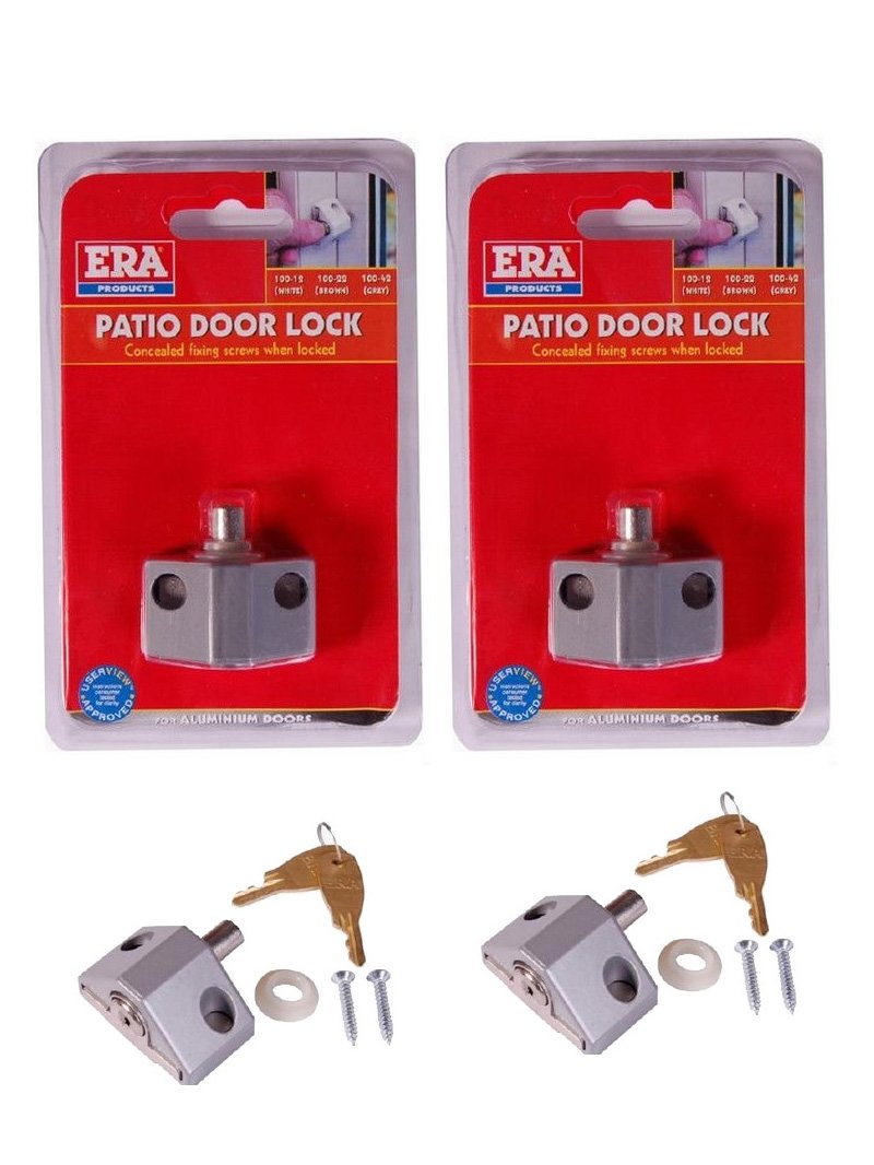 Era Grey,Silver Saracen Patio Door Key Locking Security Bolt In Silver Pair Of 2 G:1668