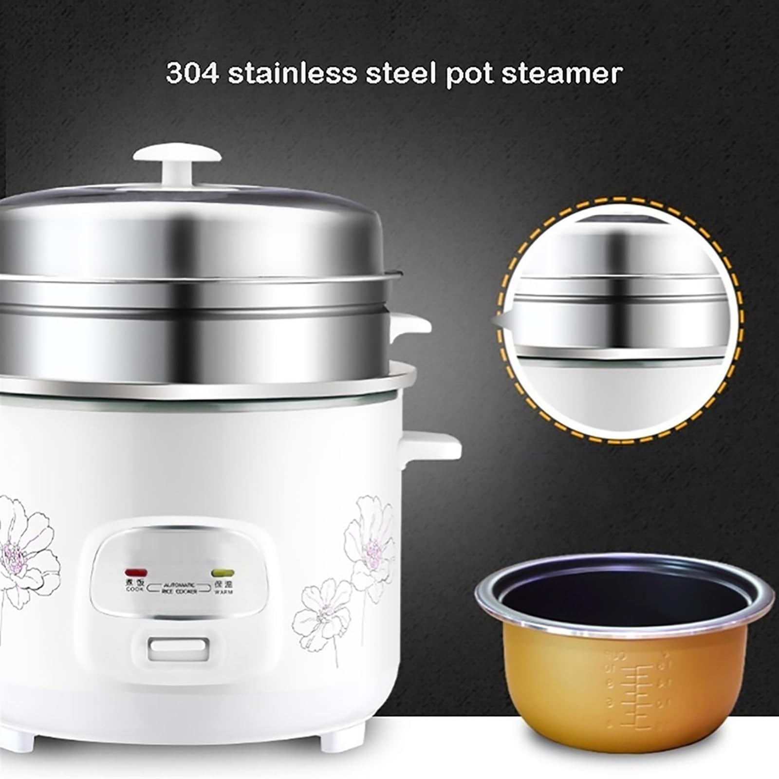 Cuociriso e vaporiera (4/5/6L) per Uso Domestico, Antiaderente, Funzione di Mantenimento in Caldo, per 2-9 Persone, 220-240 V (6L)