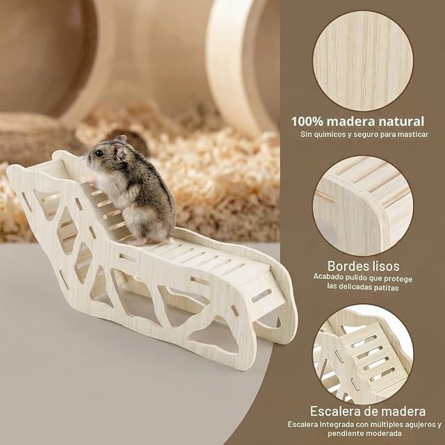 Foto 3 de 8 de Escondite Escalera Madera para Hámster Jerbos Ratones Roedores Pequeños