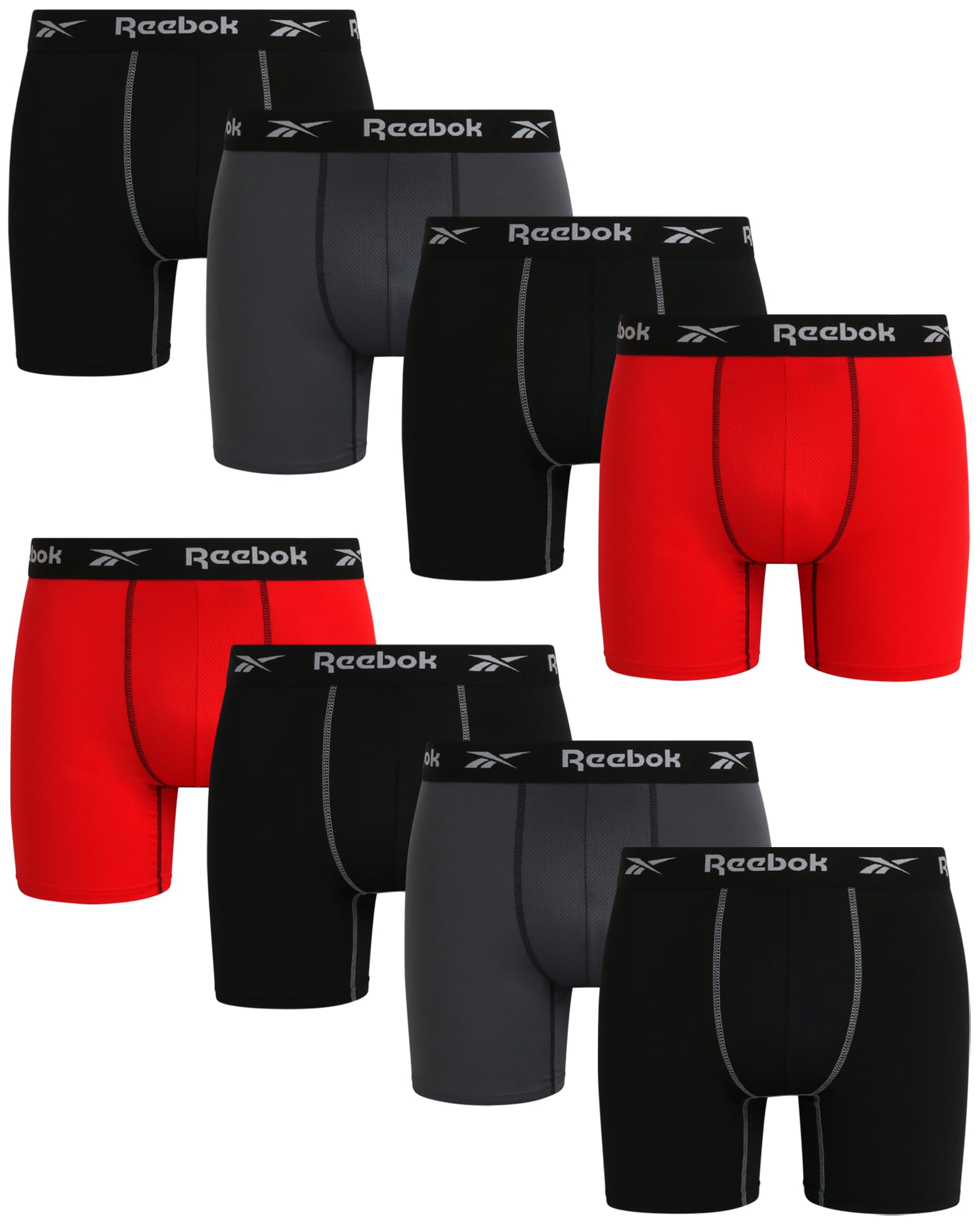 Mens Boxer Briefs - 8 Pack Stretch Performance Moisture Wicking 6" Inseam Mens Underwear Boxers with Contour Pouch