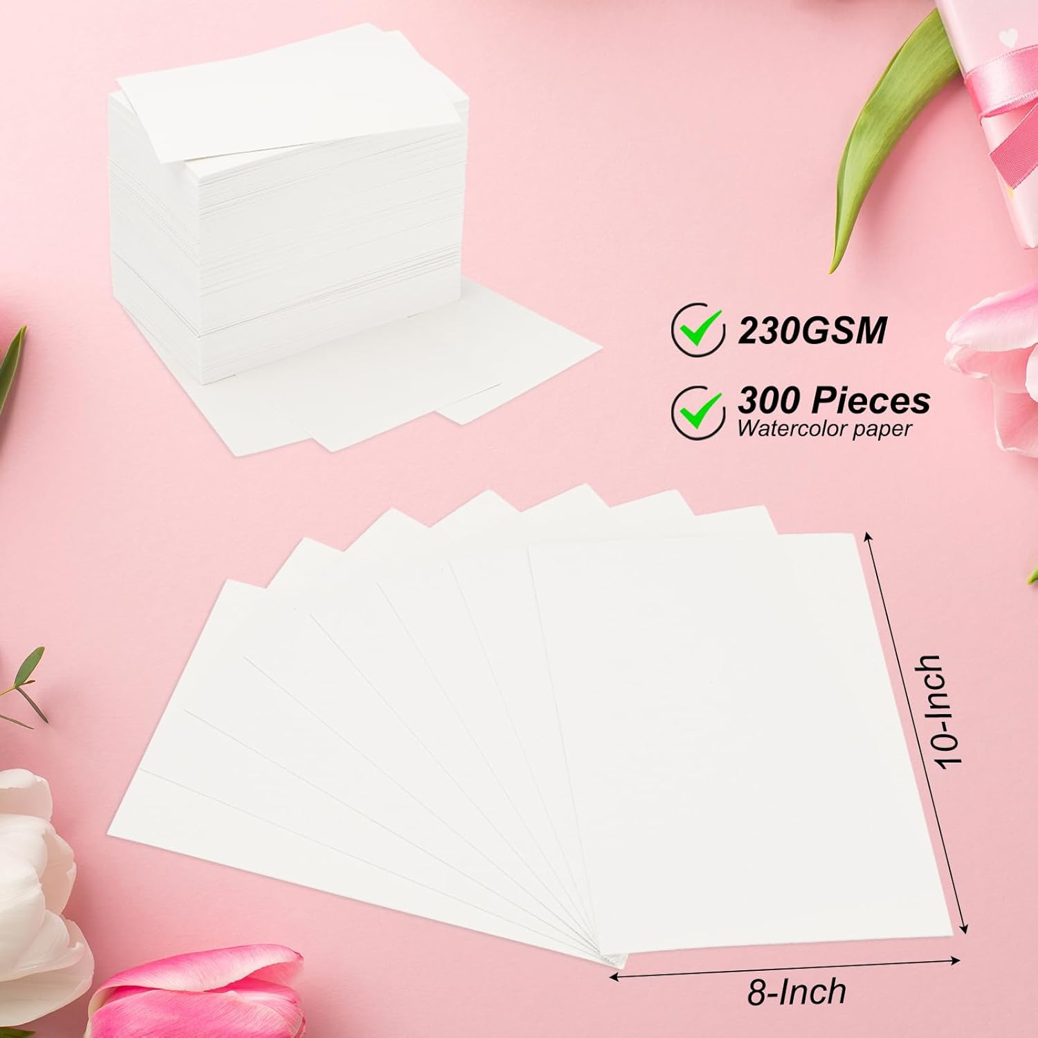 PATIKIL 300 Pcs Pure Cotton Watercolor Paper 110lb/230 GSM Water Coloring Paint Paper for Art Painting Watercolor Drawing Artist, 8x10 Inch