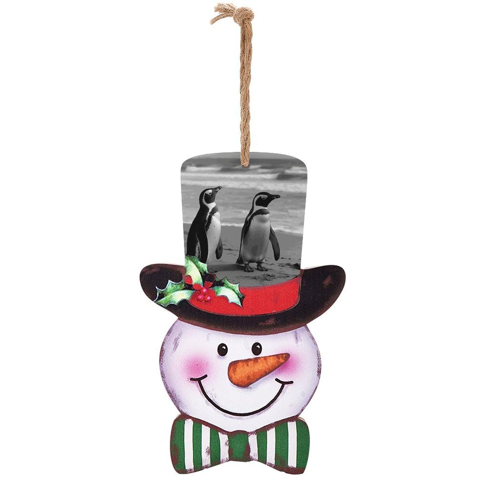 Penguin Standing on The Beach Snowman Decor Christmas Snowmans Hanging Decors Wooden Exquisite Holiday Decoration Sign for Home Window Wall Farmhouse Indoor Outdoo
