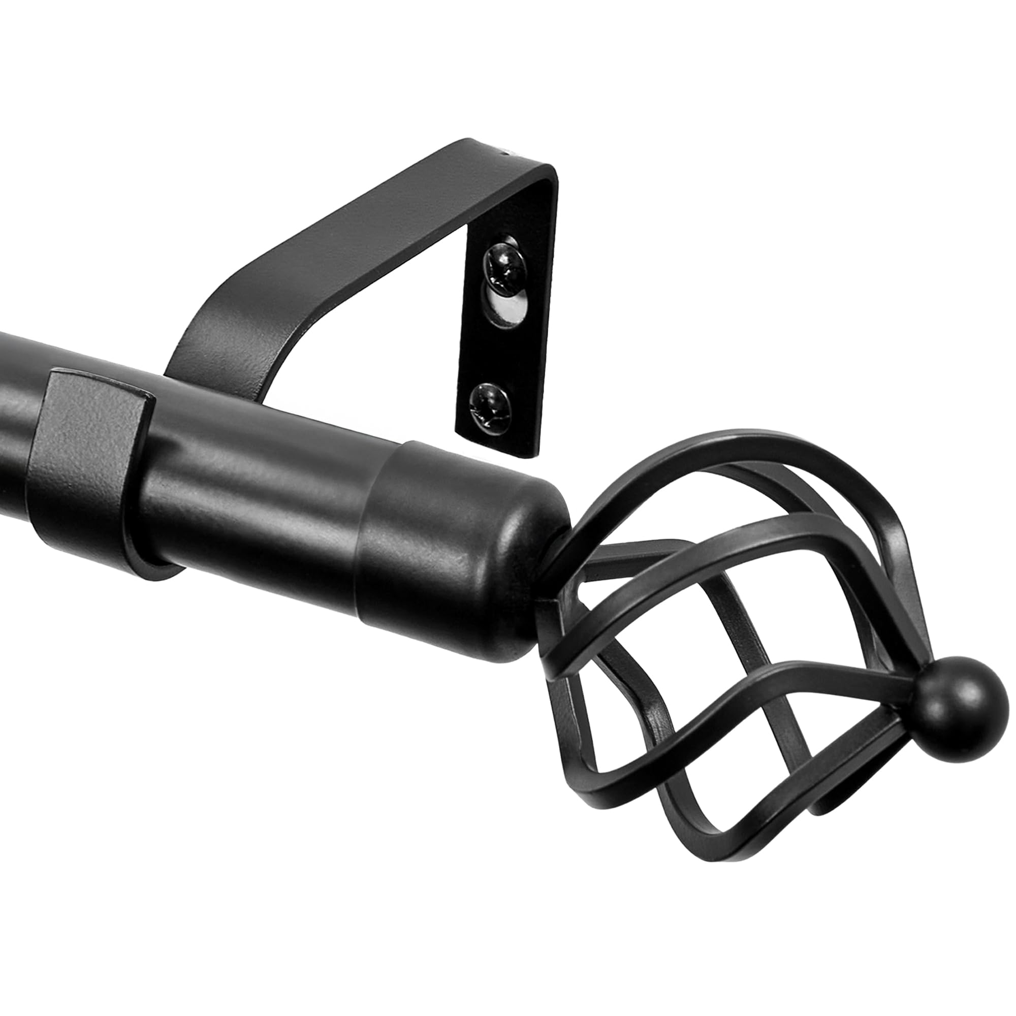 Deconovo Extendable Black Curtain Poles 76 to 360 cm with Twisted Cage Finials, 19mm Metal Door Curtain Rail with Brackets Fittings Set, Decorative Window Curtain Rod for Eyelet Curtains